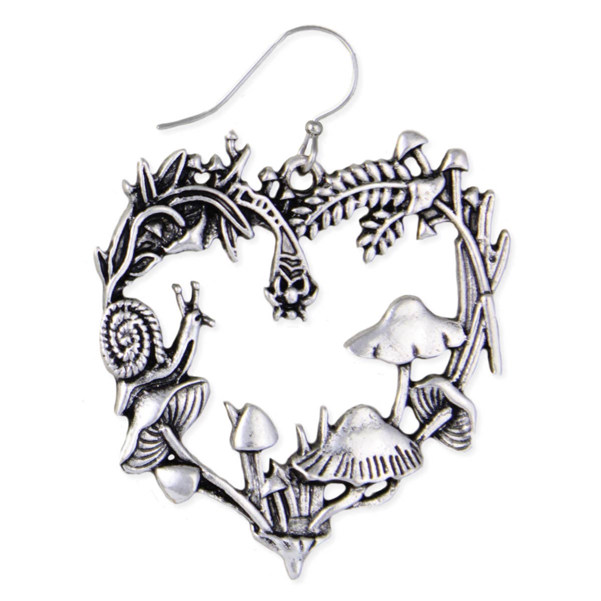Natural Love Silver Mushroom Heart Earrings