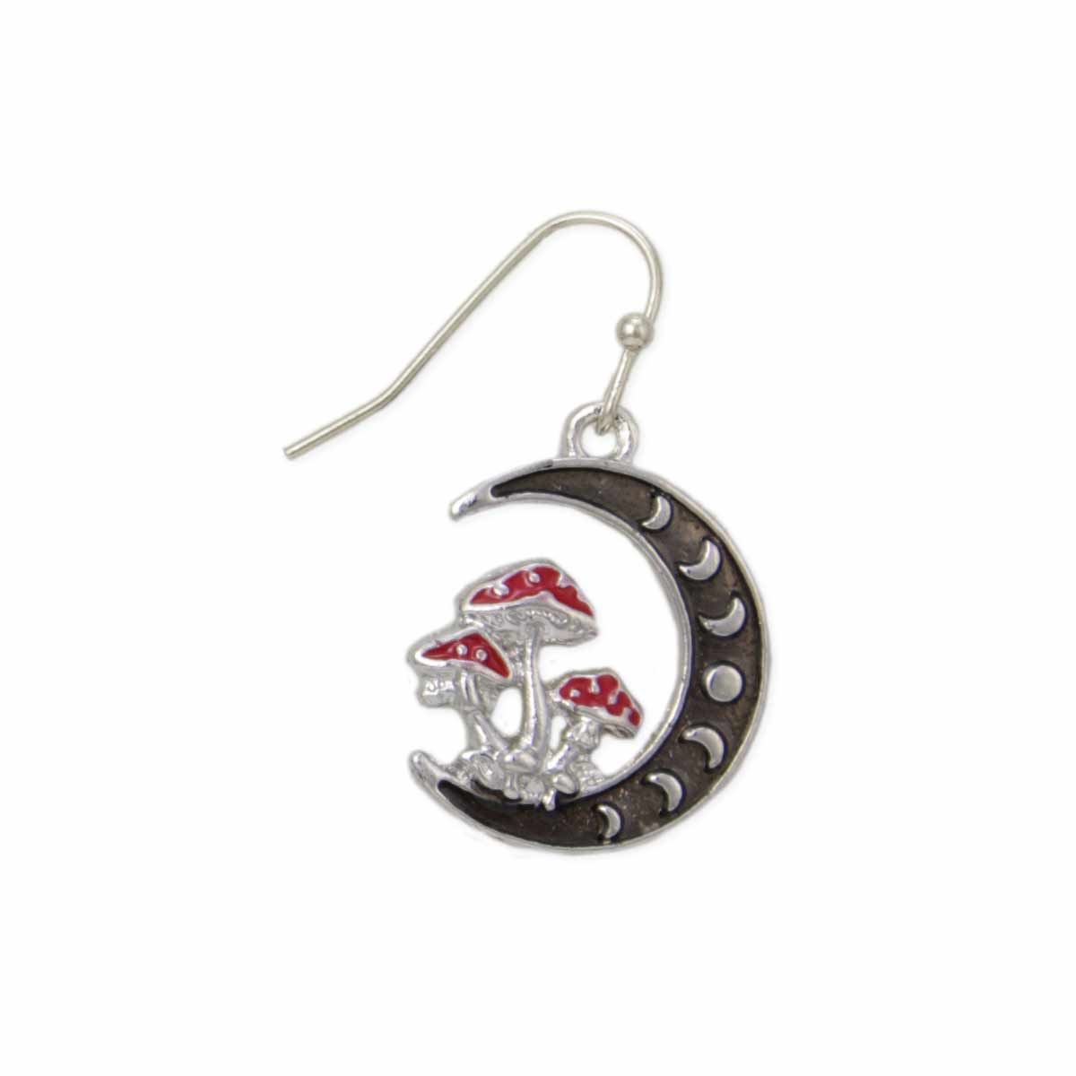 Lunar Mushroom Silver Moon Earrings