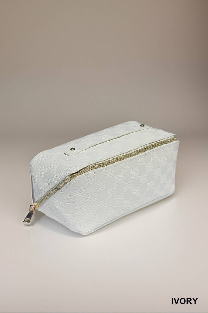 CHECKERED PATTERN MAKEUP BAG SOLID BAG