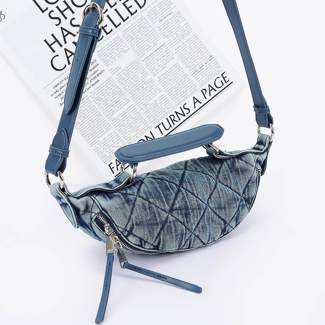 Quilted Washed Denim Crossbody Bag