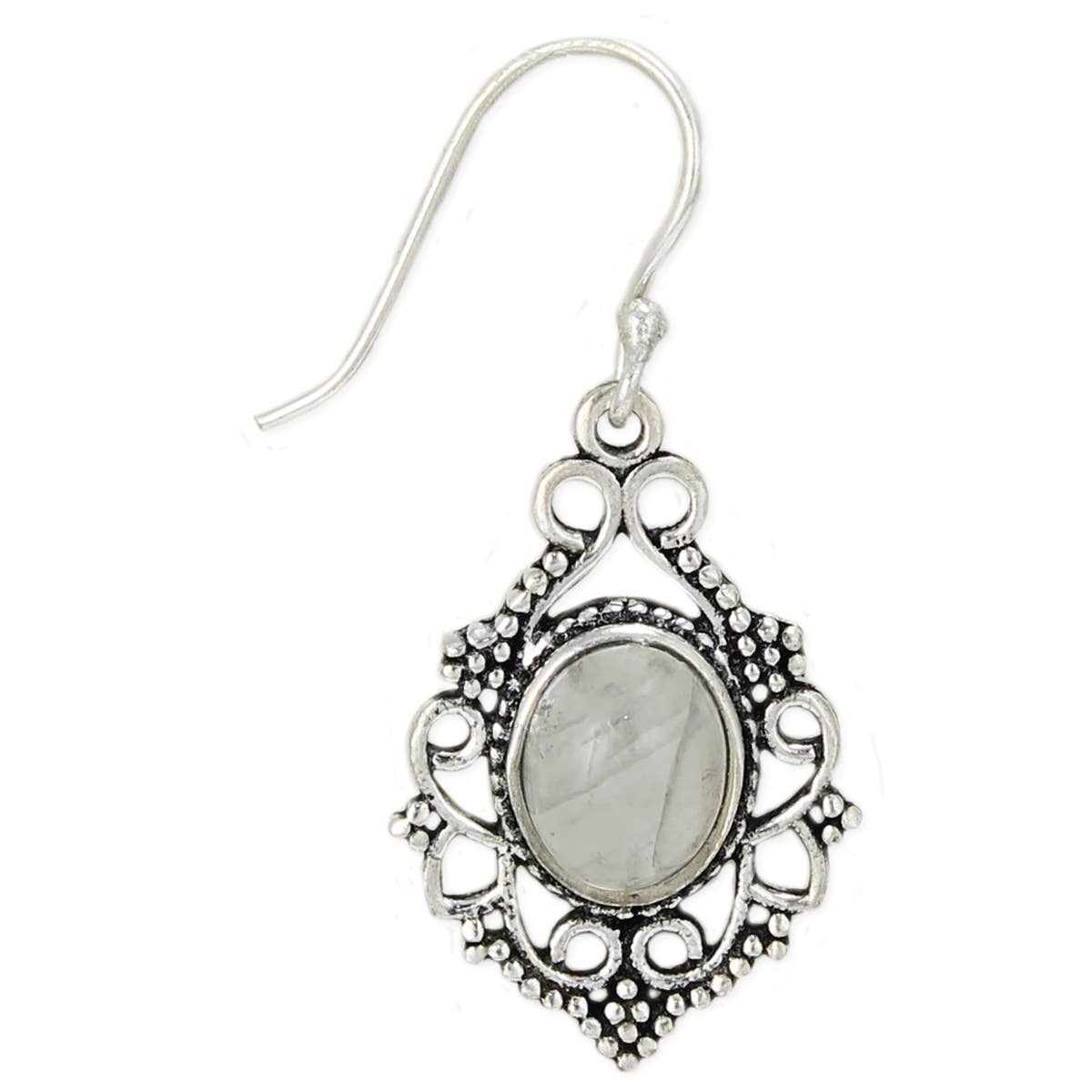 Silver Set Rainbow Moonstone Oval Earrings