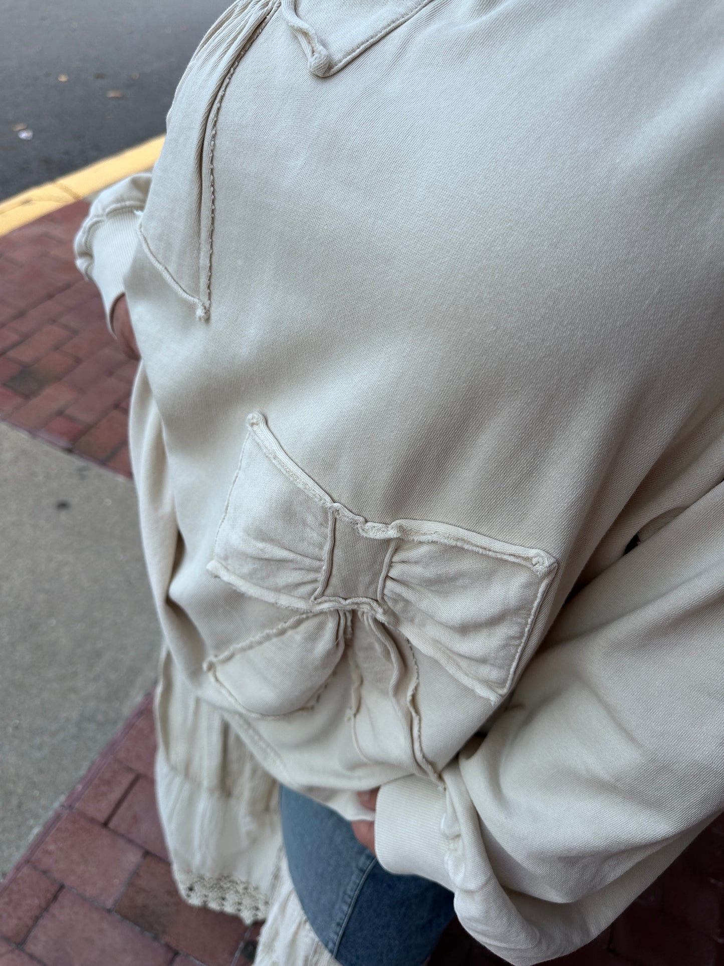 Bow Patch Hoodie Creme (Easel)