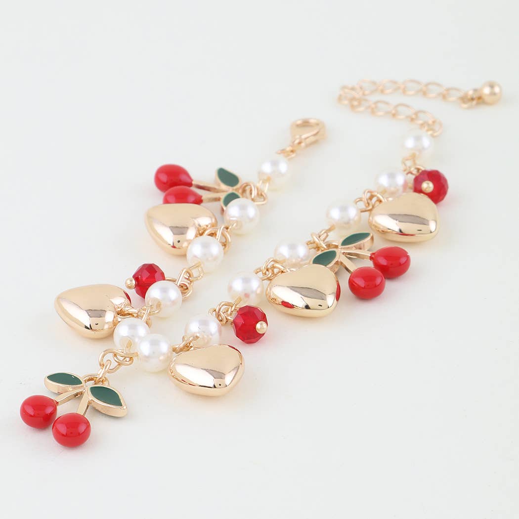 Cherry Heart Charm Bracelet