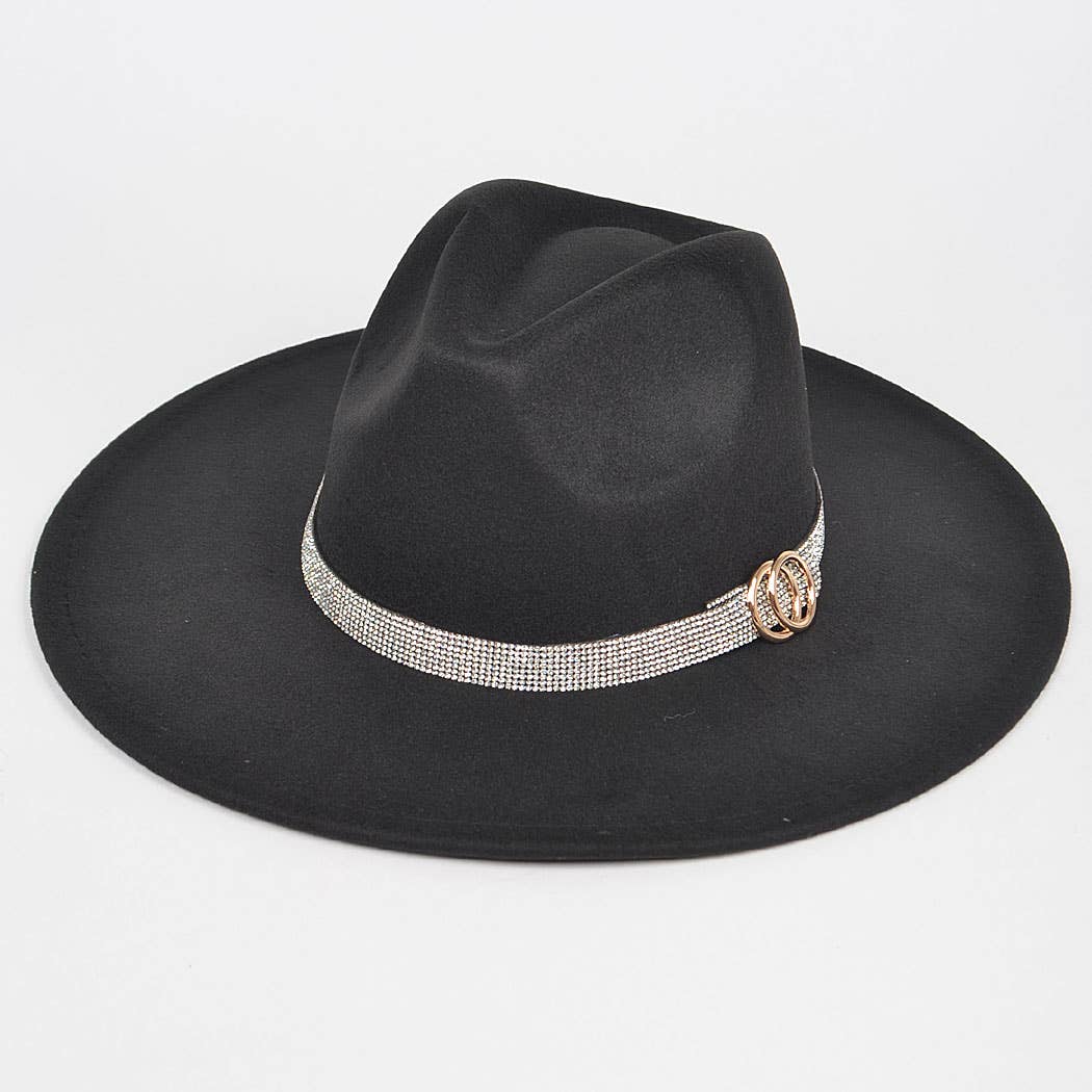 Faux Wool Rhinestone Trimed Fedora Hat