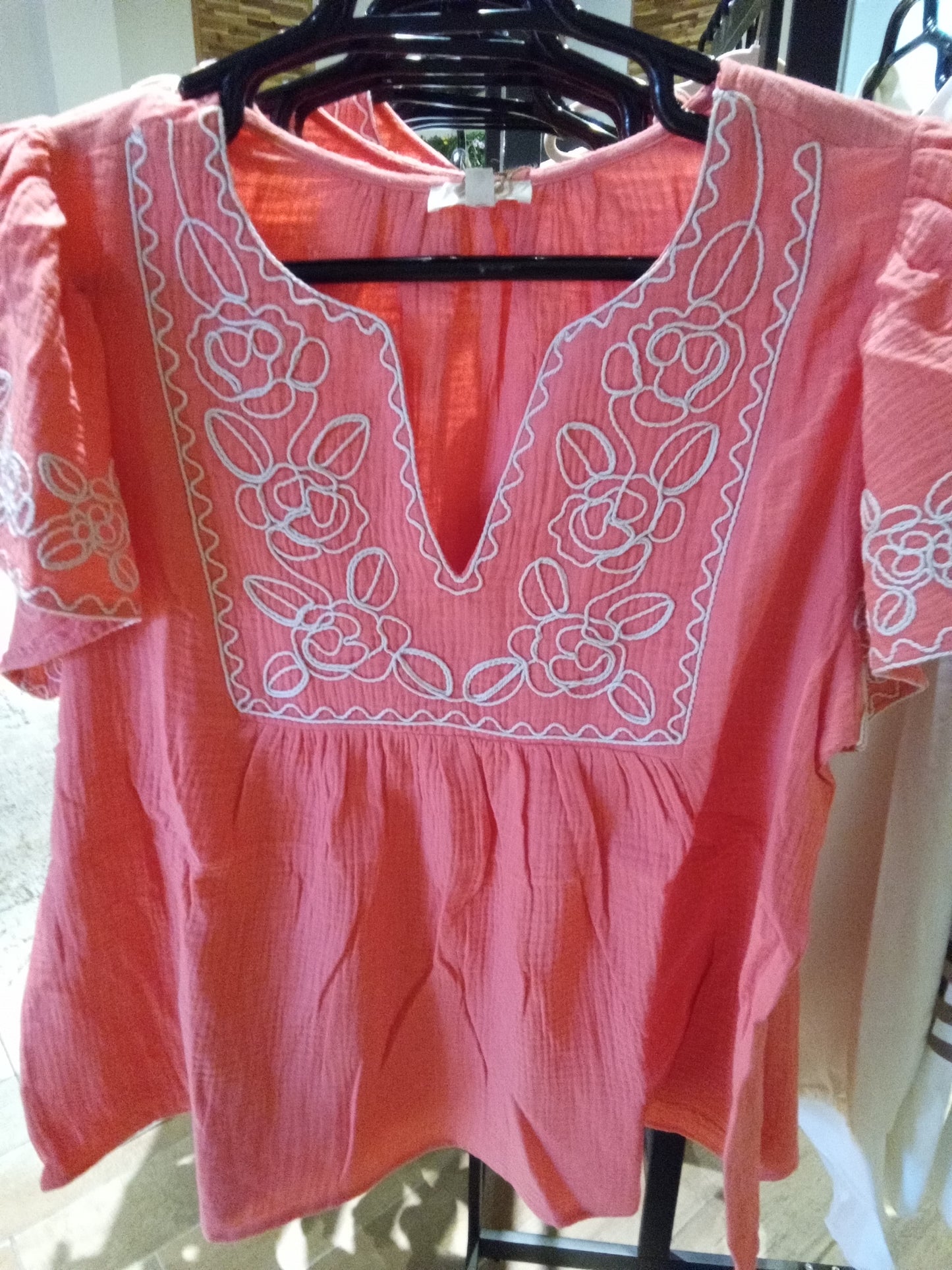 Wing Sleeve Embroidered Top (Easel)