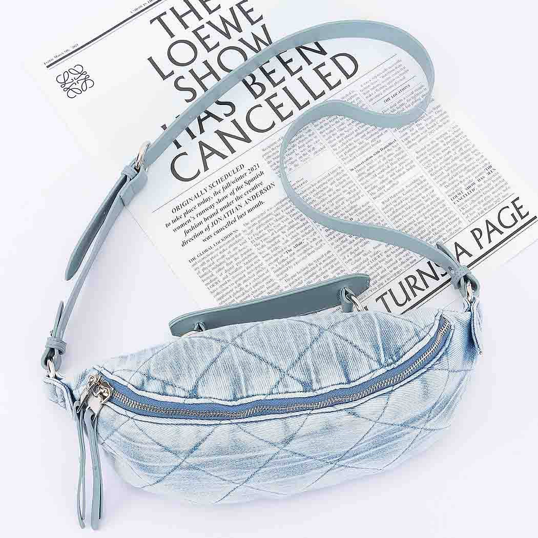 Quilted Washed Denim Crossbody Bag
