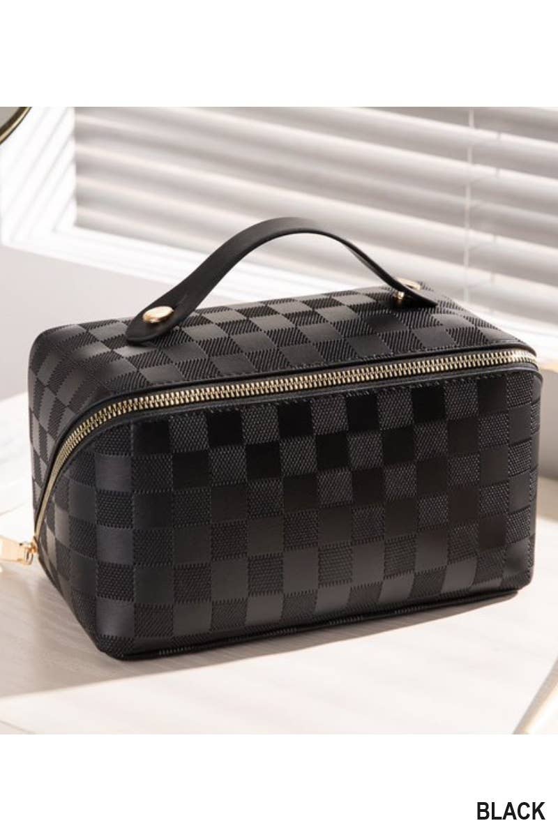 CHECKERED PATTERN MAKEUP BAG SOLID BAG