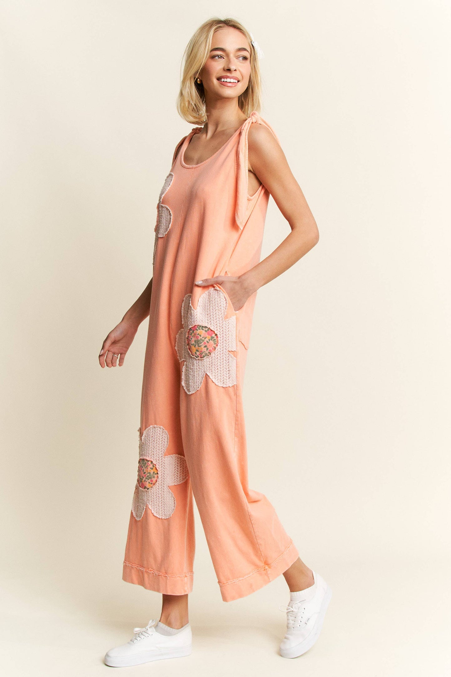 Mineral Washed Flower Patched Romper (J.Her)