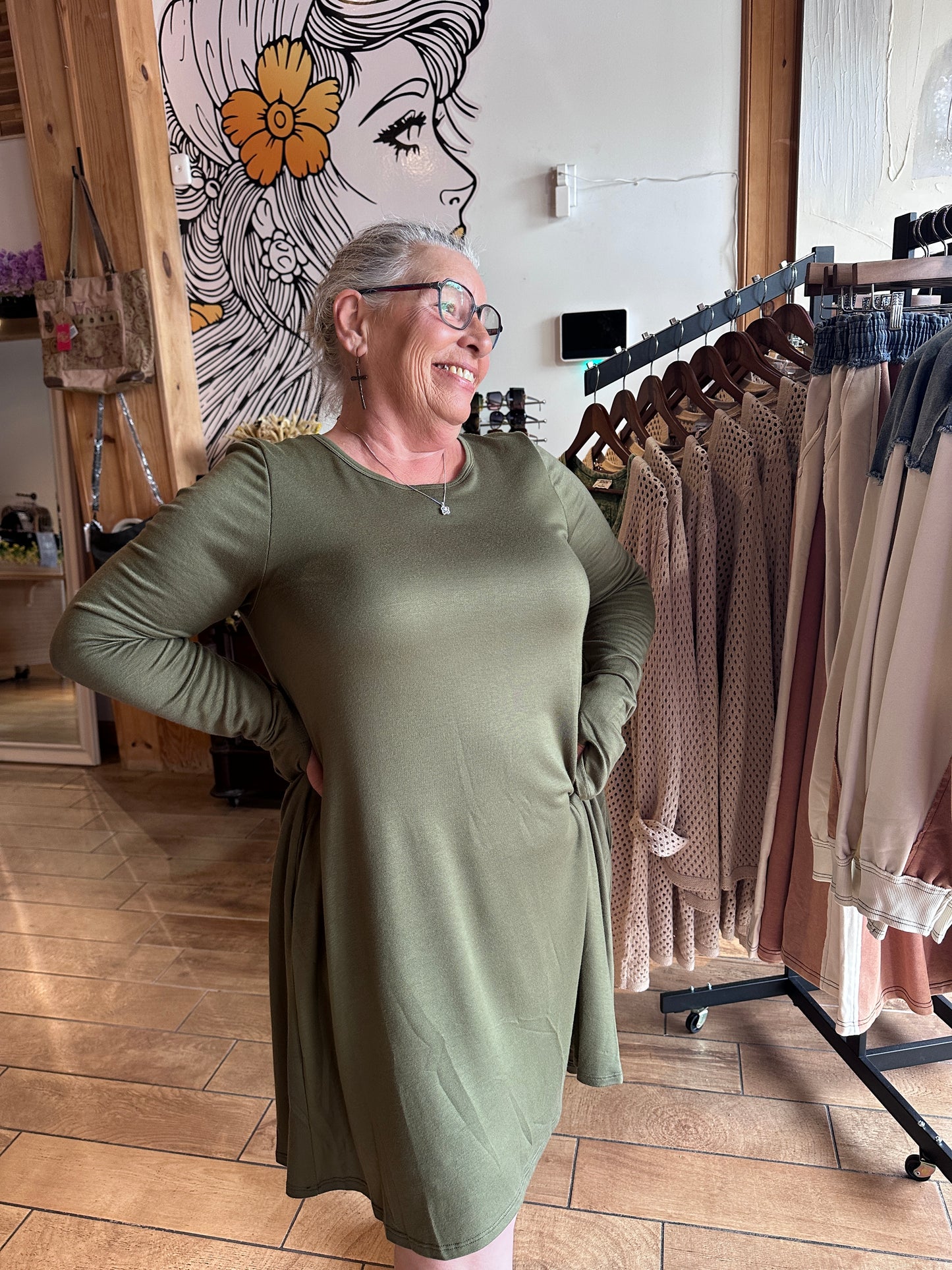 Jake Long Sleeve Crewneck Dress - Mocha Latte