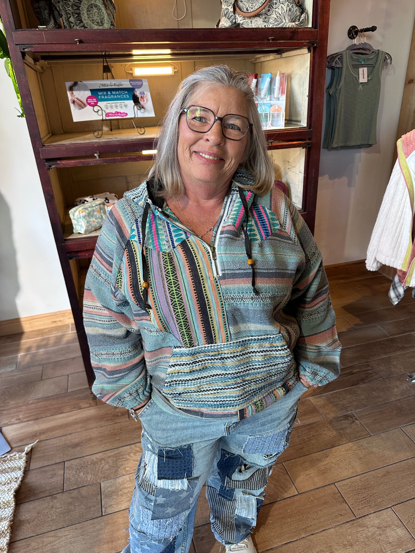 Blue Batik Patchwork Cotton Comfy Hoodie