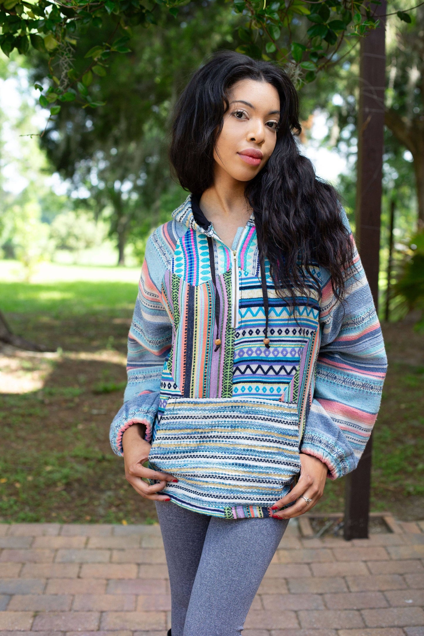 Blue Batik Patchwork Cotton Comfy Hoodie