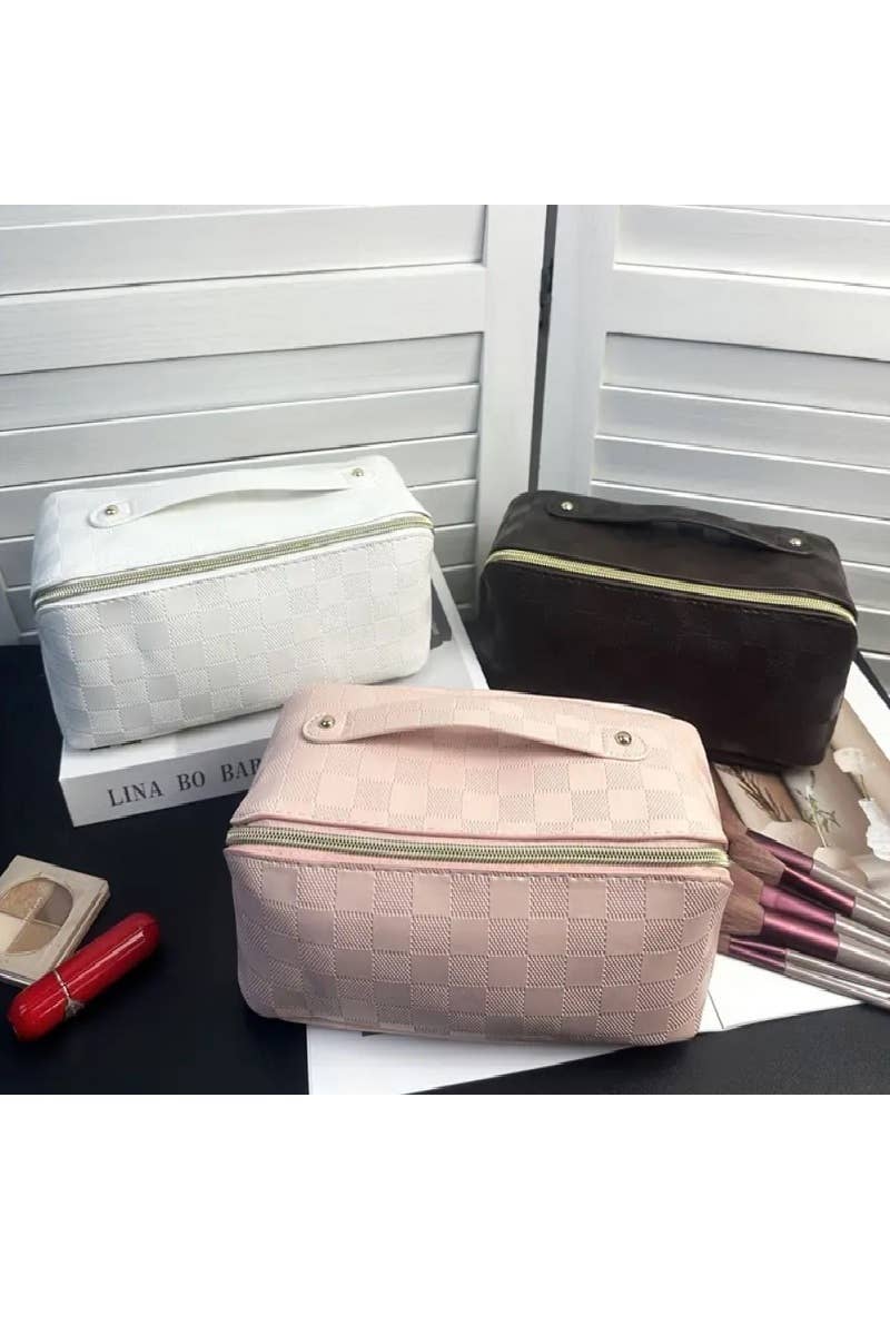 CHECKERED PATTERN MAKEUP BAG SOLID BAG