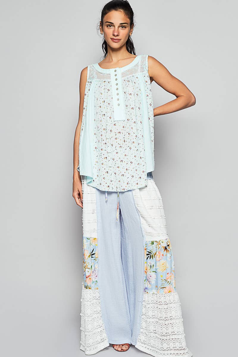 Round Neck Sleeveless Floral Printed Knit Top (POL)
