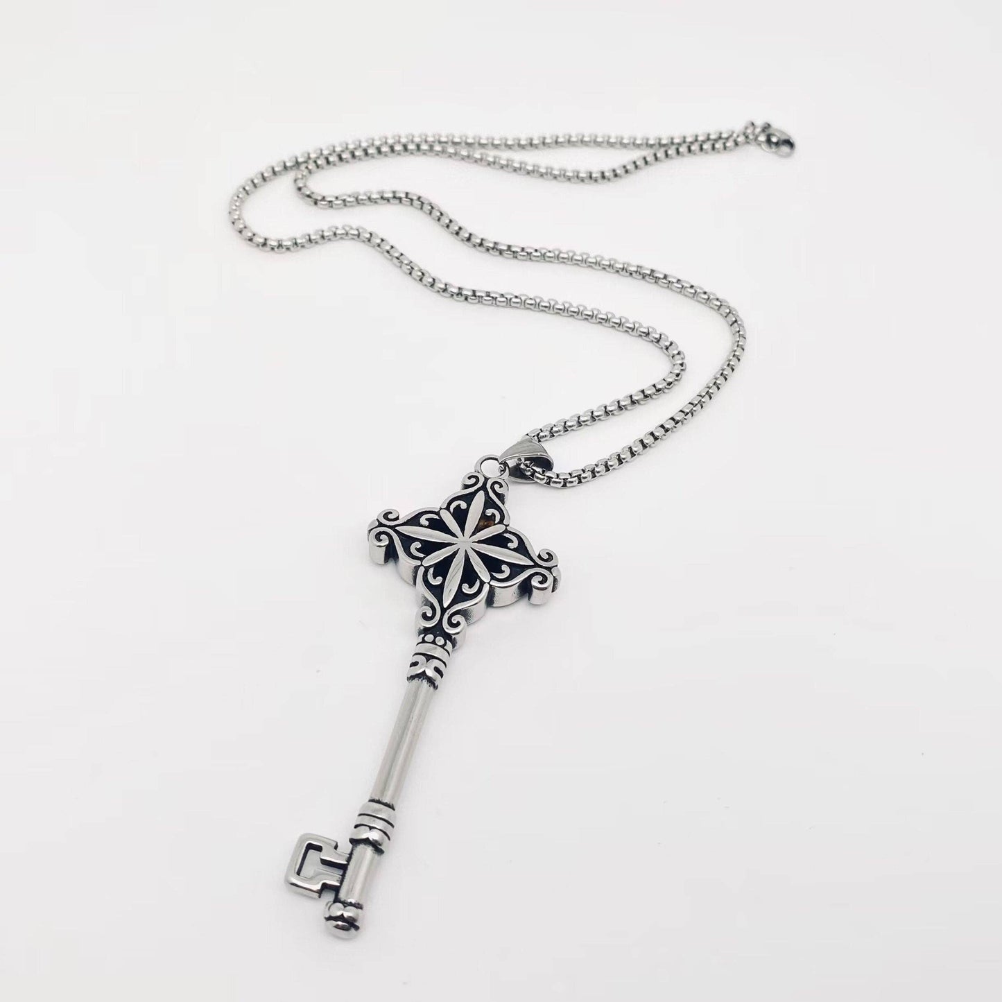 Stainless Steel Large Key Pendant Necklace
