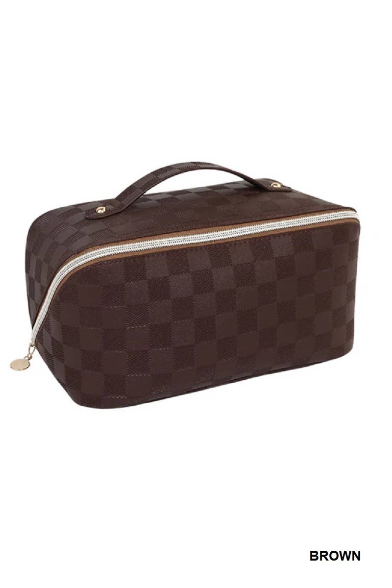 CHECKERED PATTERN MAKEUP BAG SOLID BAG