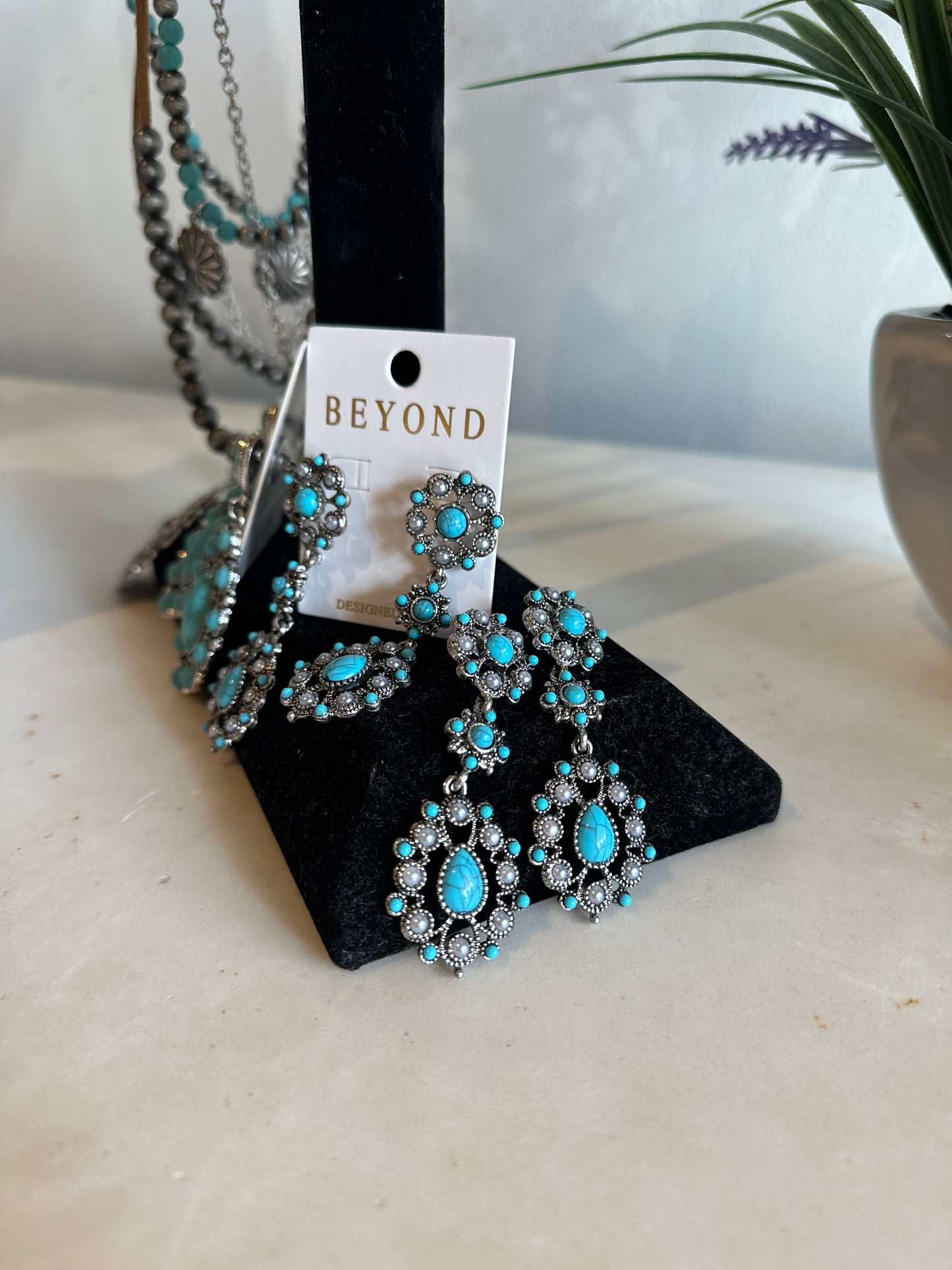 Turquoise Earrings with Pearl Accents