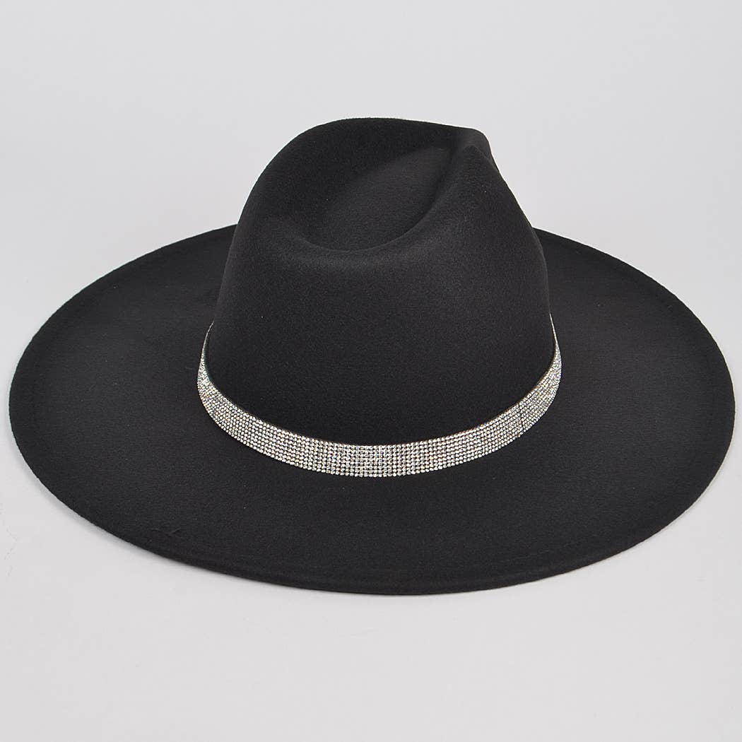 Faux Wool Rhinestone Trimed Fedora Hat