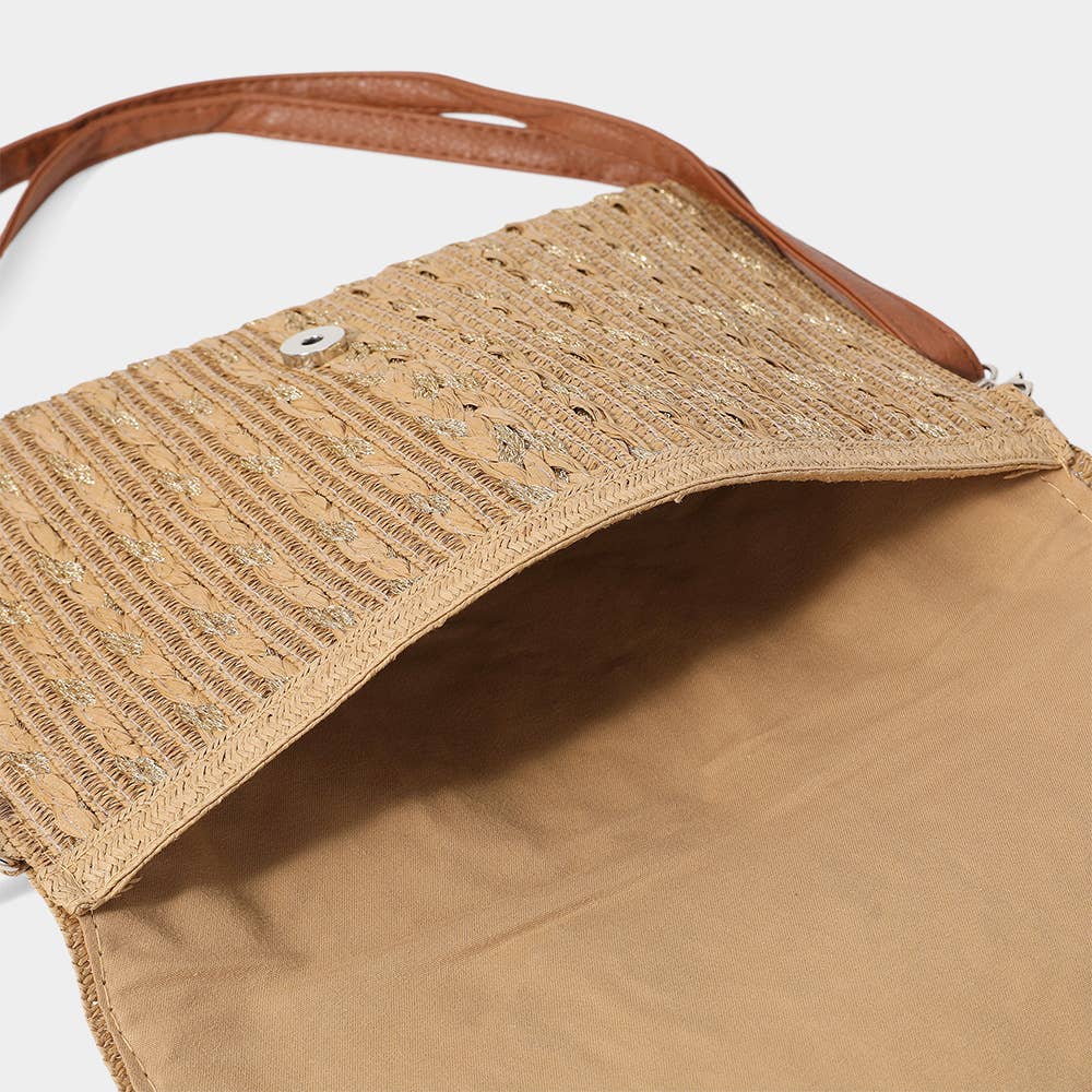 Gold Threads Mixed Straw Clutch Bag / Crossbody Bag
