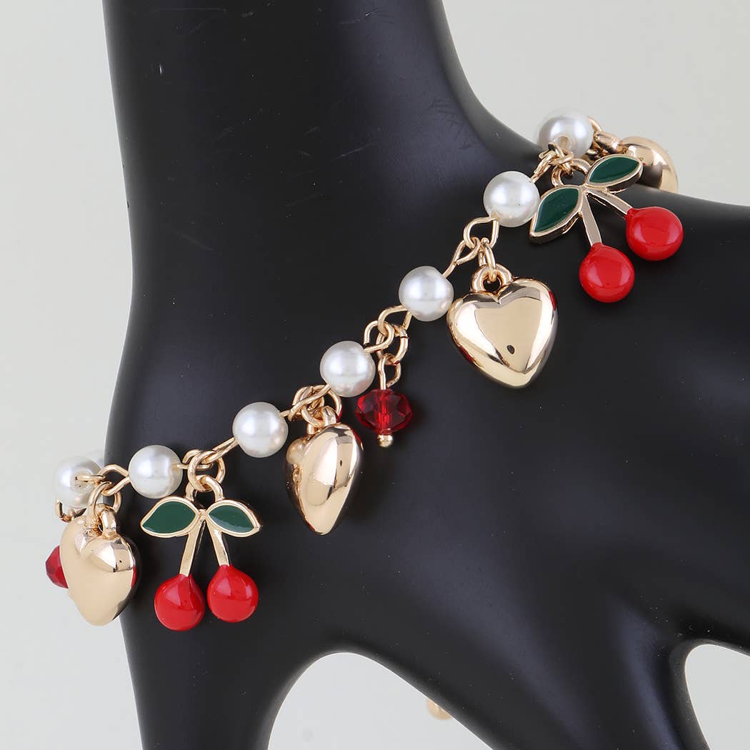 Cherry Heart Charm Bracelet