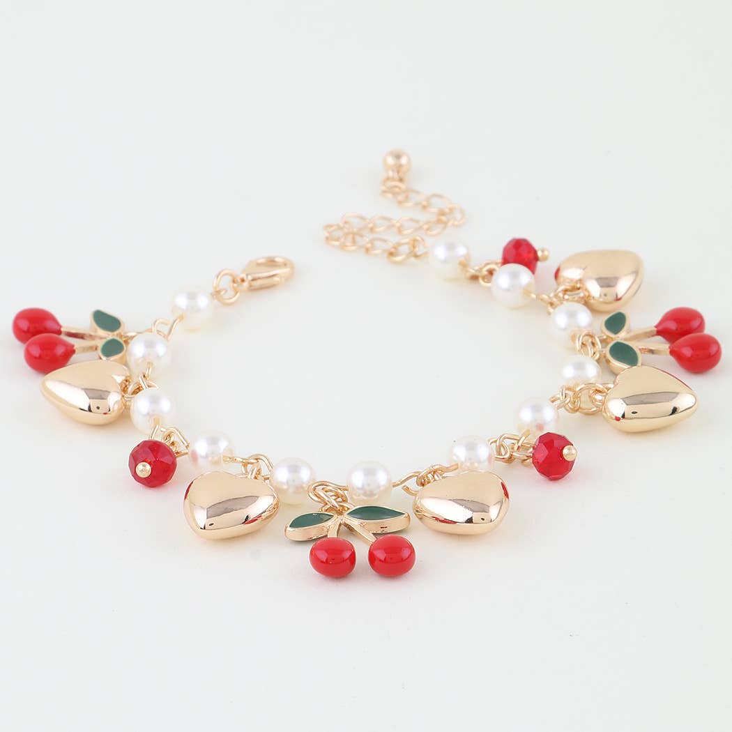 Cherry Heart Charm Bracelet