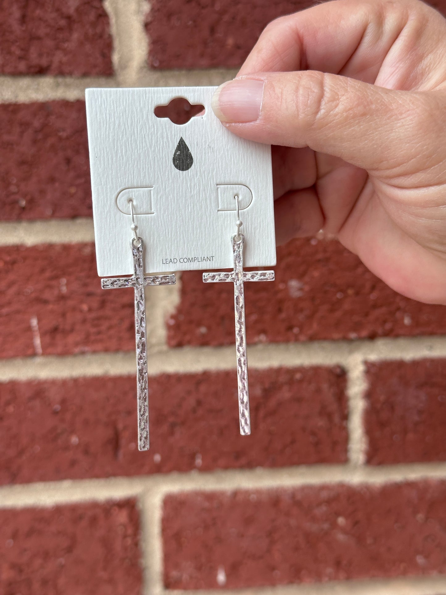 Hammered Metal Cross Dangle Earrings