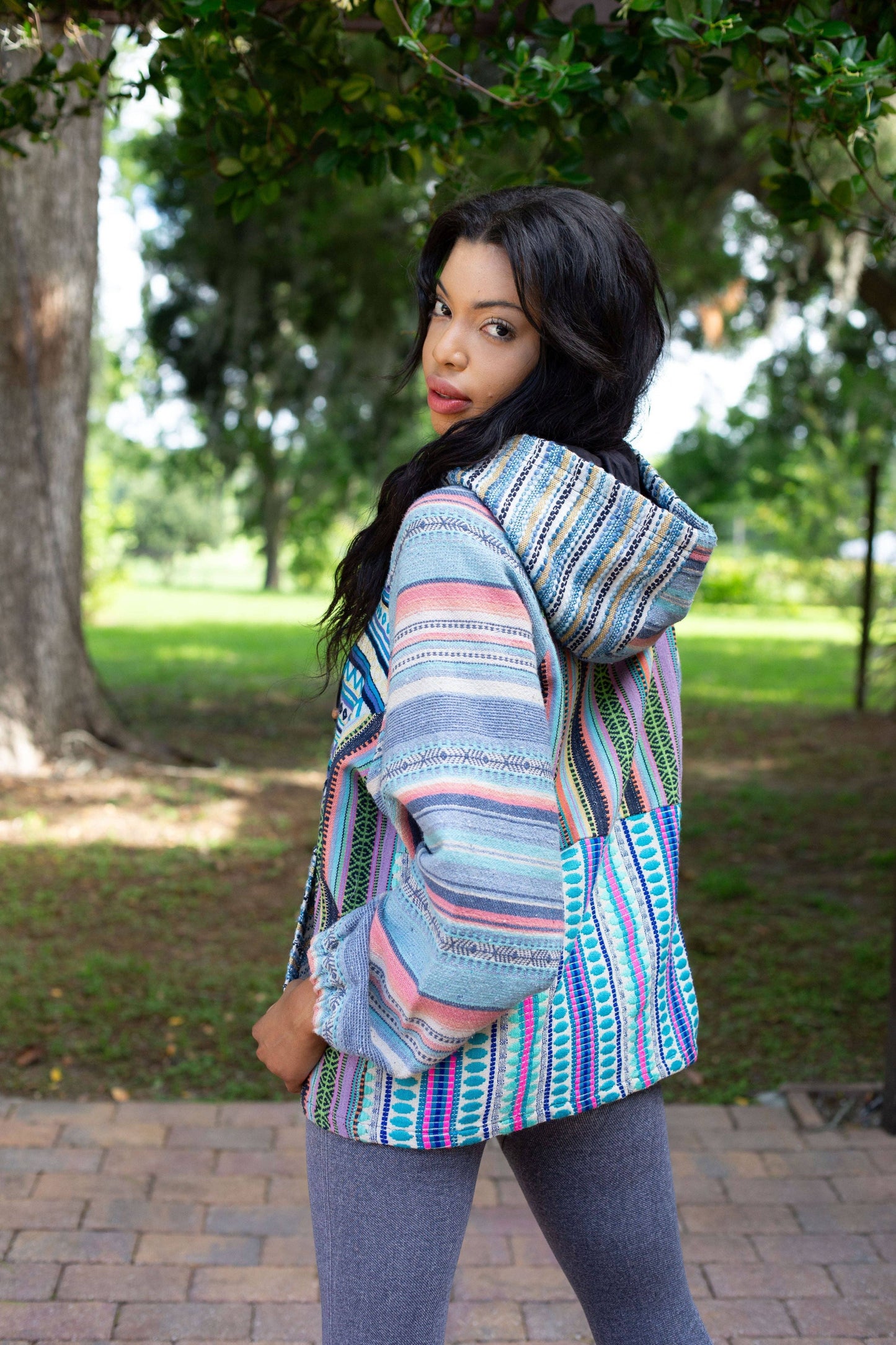 Blue Batik Patchwork Cotton Comfy Hoodie
