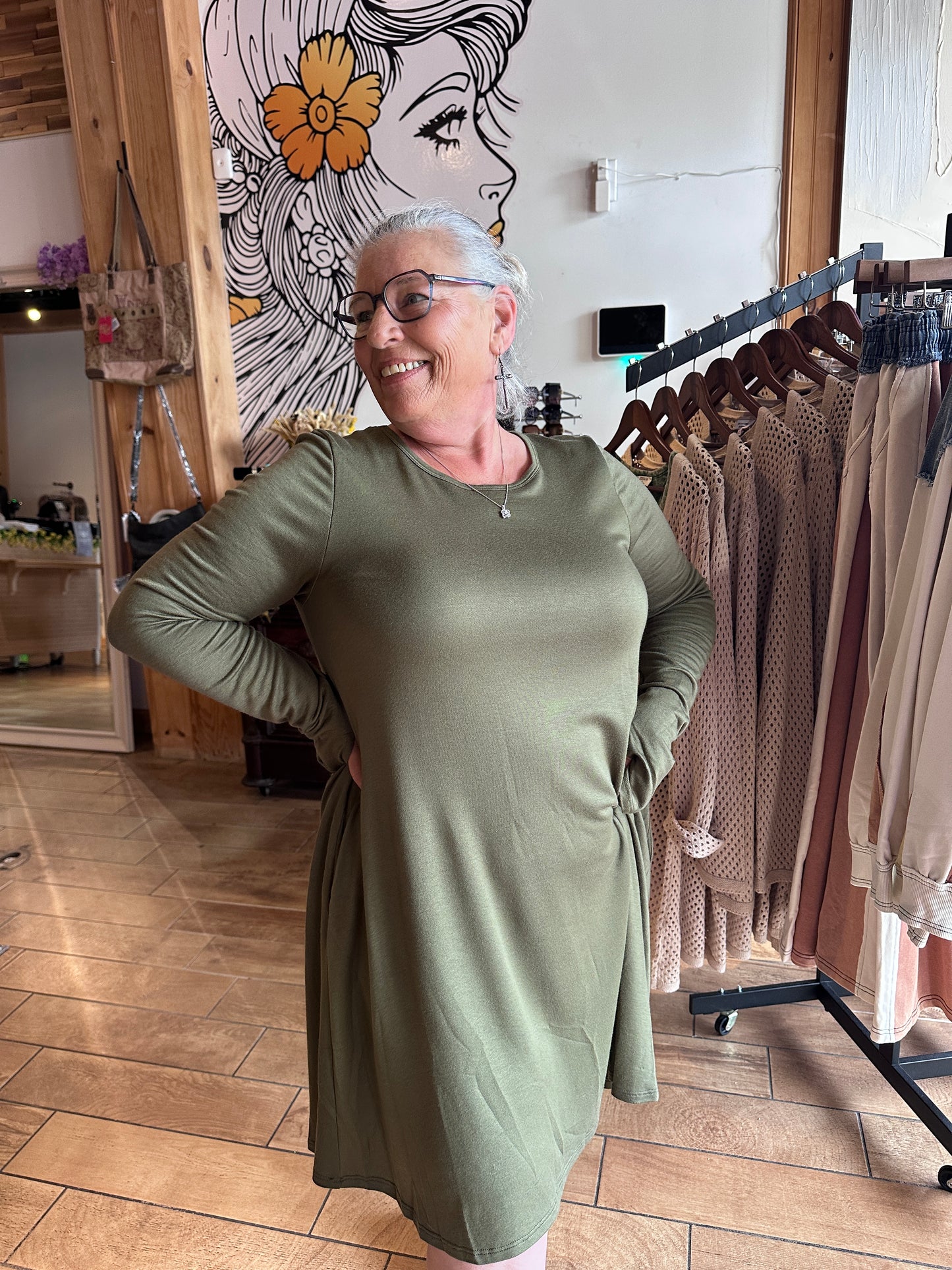 Jake Long Sleeve Crewneck Dress - Mocha Latte