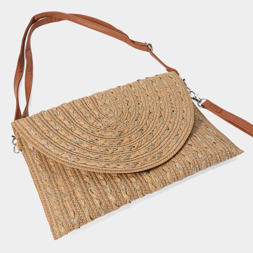Gold Threads Mixed Straw Clutch Bag / Crossbody Bag