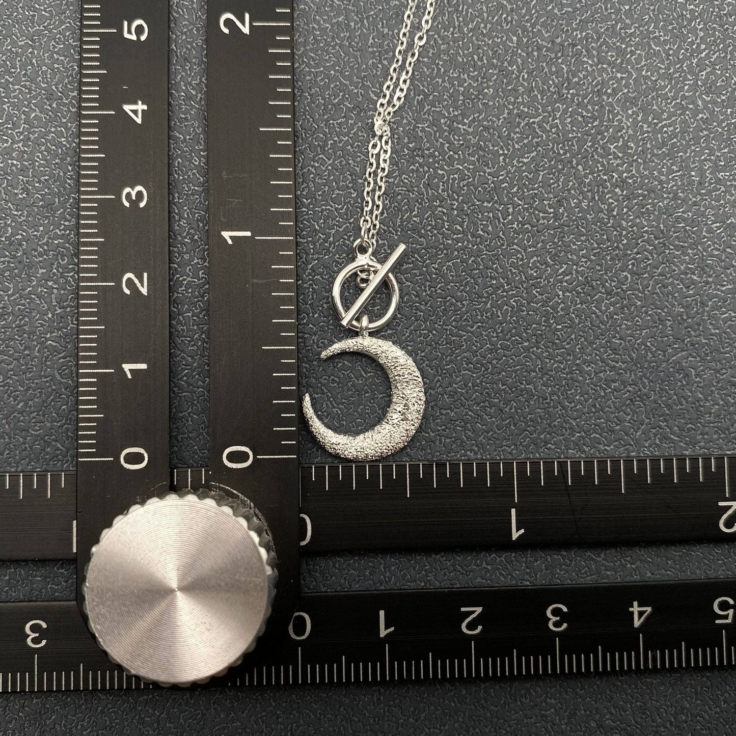 S925 Sterling Silver Frosted Moon Charm Ot Buckle Necklace - MS