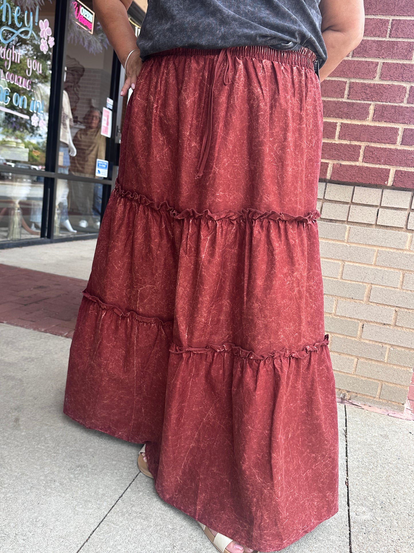 Curvy Vintage Washed Maxi Skirt
