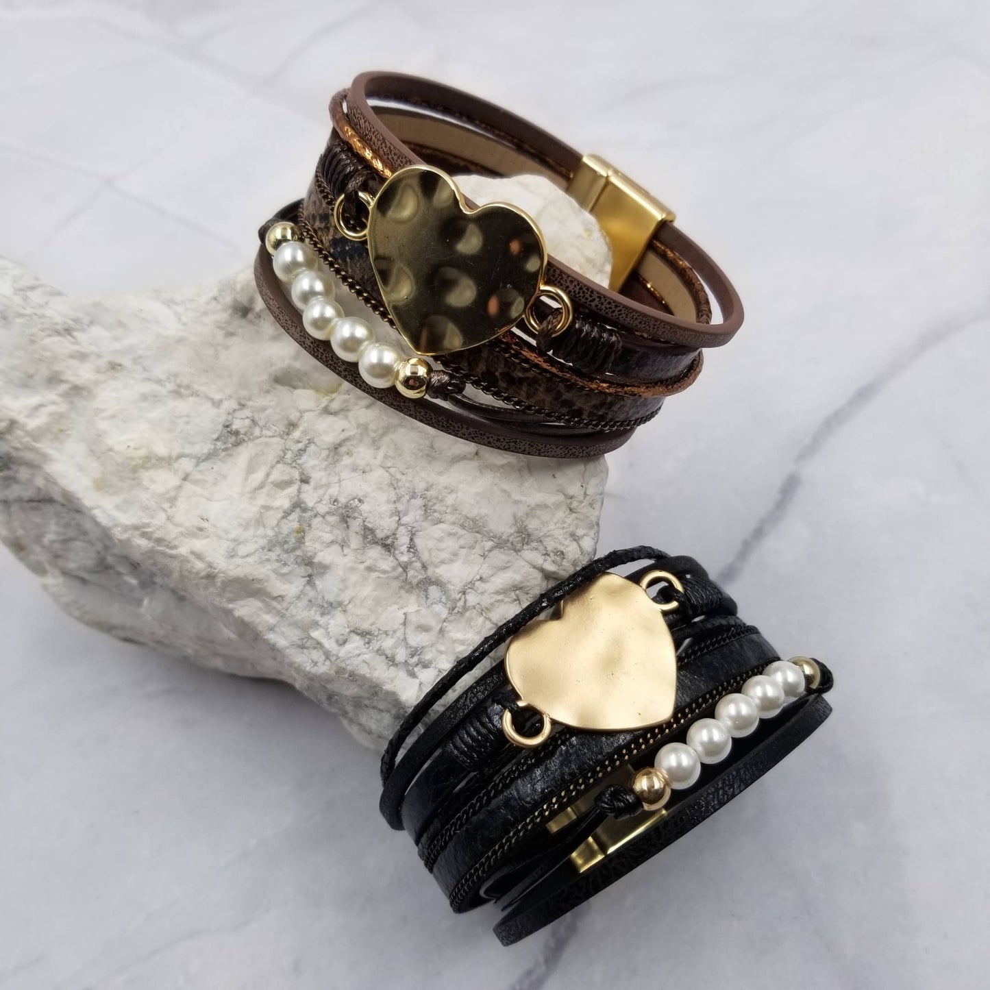 Heart Leather Wrap Magnetic Bracelet