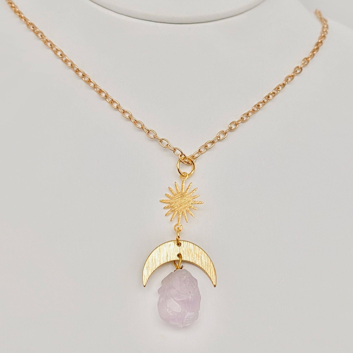 Purple Crystal Moon Pendant Bohemian Necklace - MS