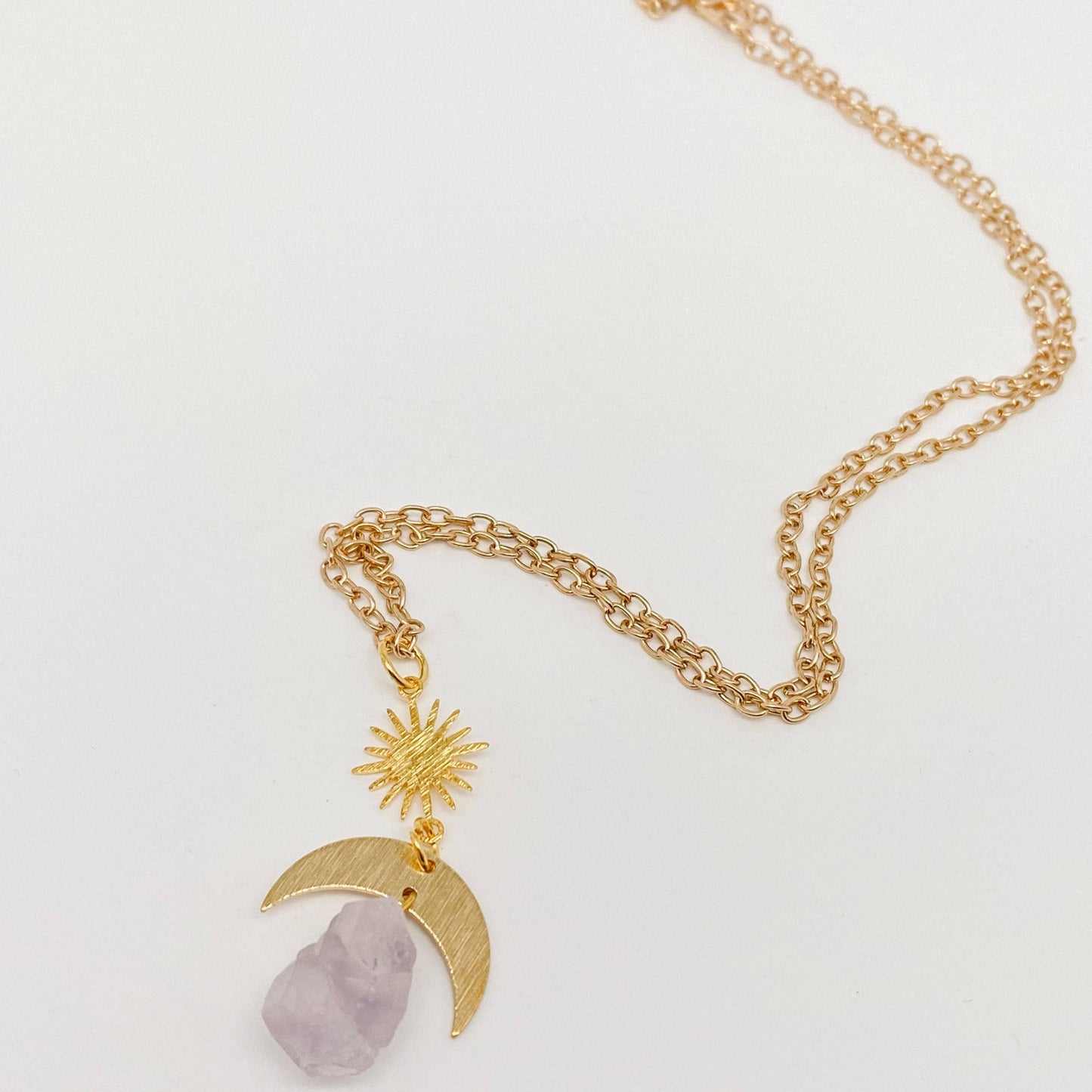 Purple Crystal Moon Pendant Bohemian Necklace - MS