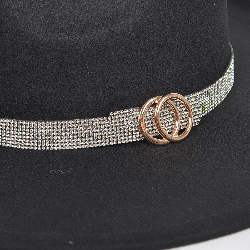 Faux Wool Rhinestone Trimed Fedora Hat