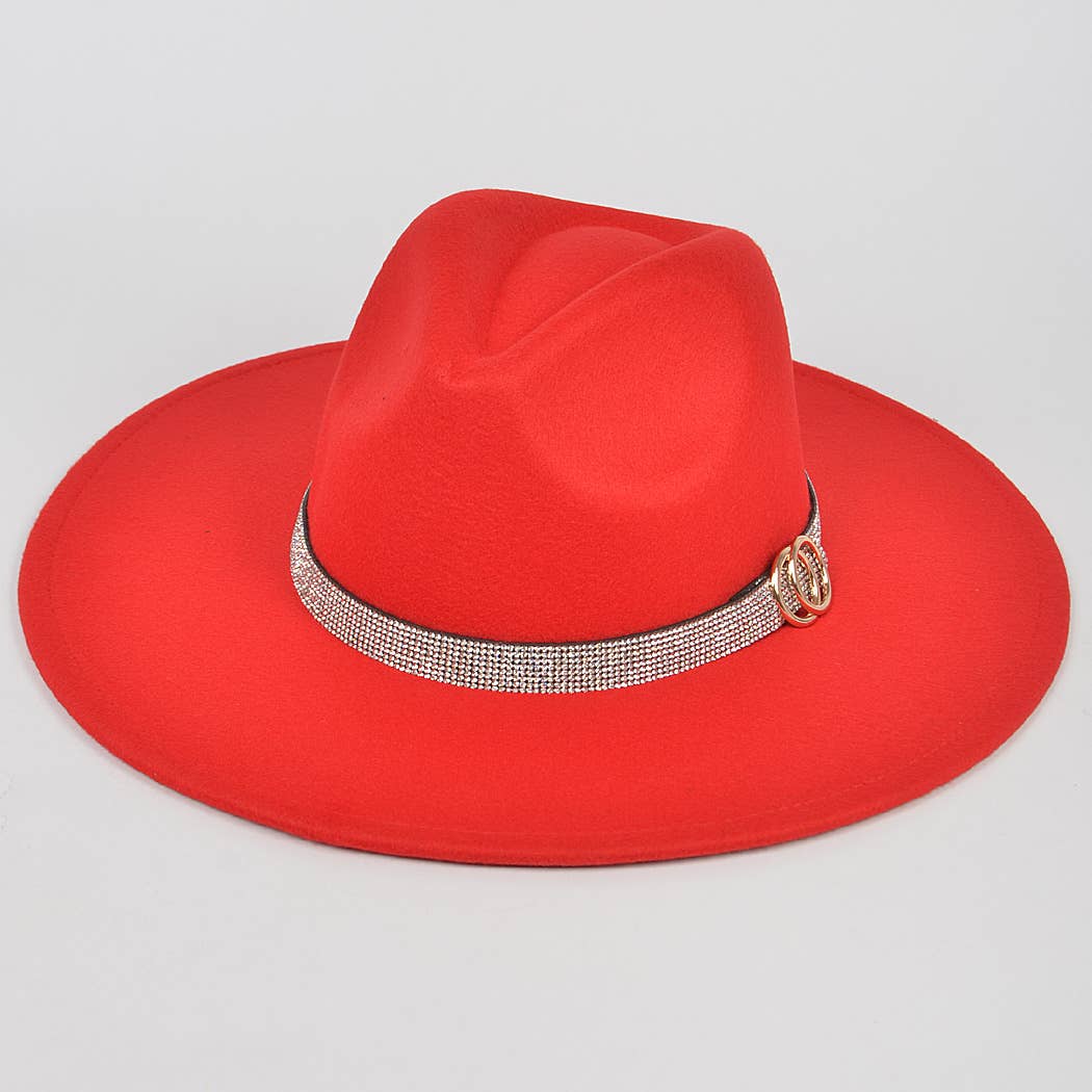 Faux Wool Rhinestone Trimed Fedora Hat