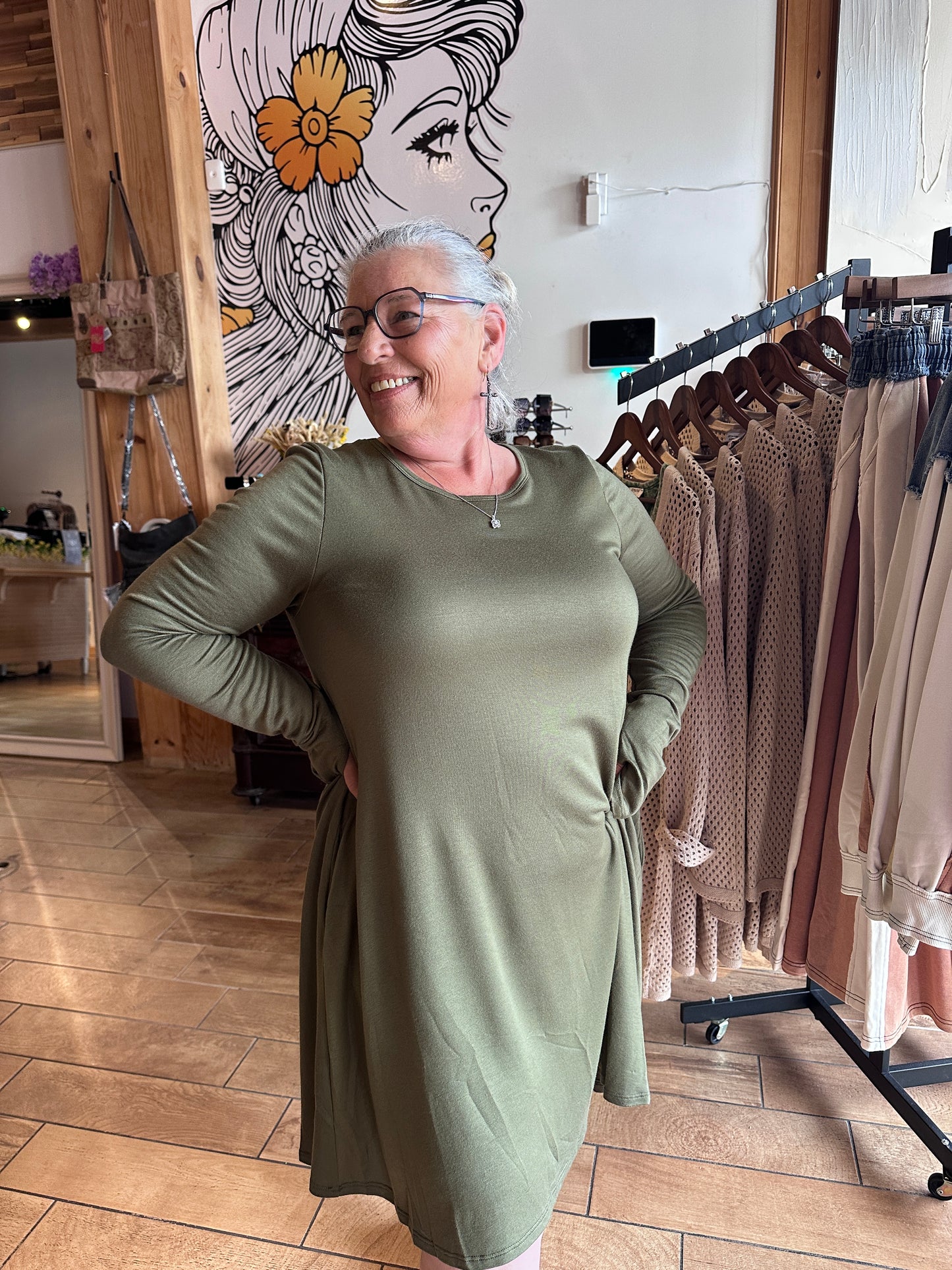 Jake Long Sleeve Crewneck Dress - Mocha Latte