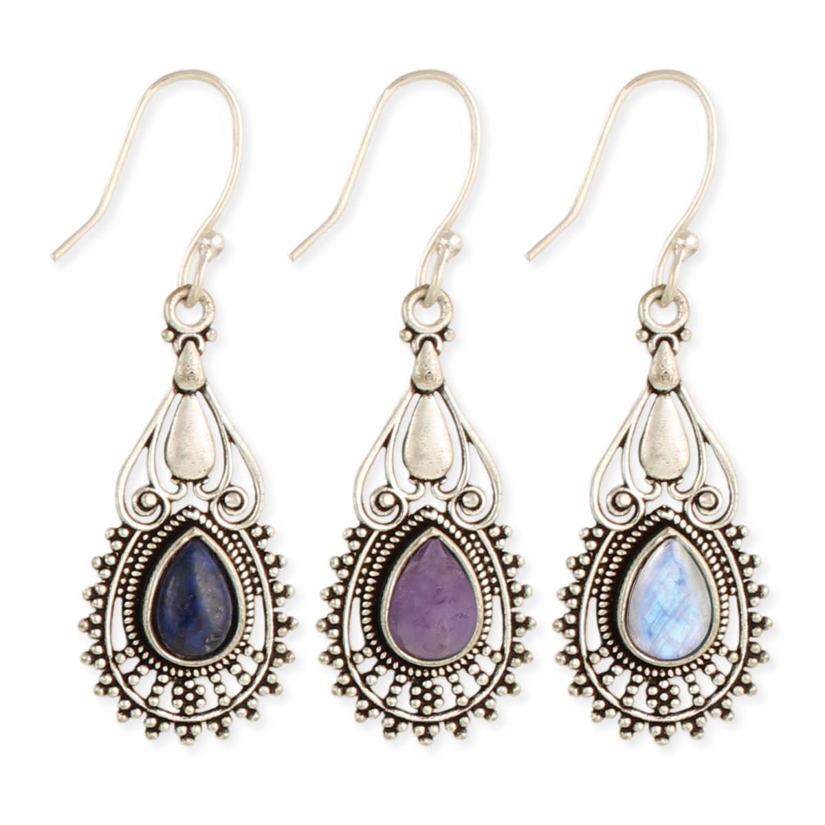 Silver Embellishments Stone Teardrop Earrings