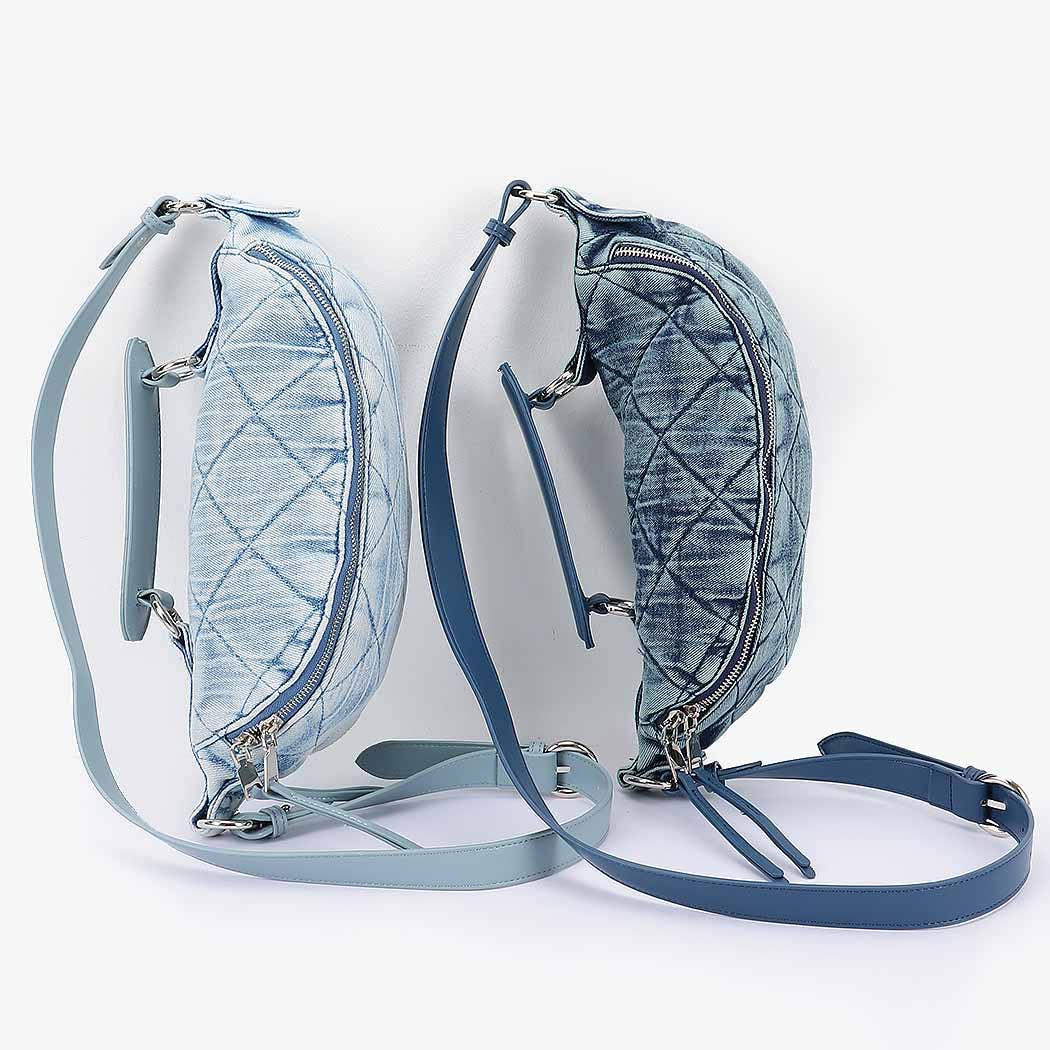 Quilted Washed Denim Crossbody Bag