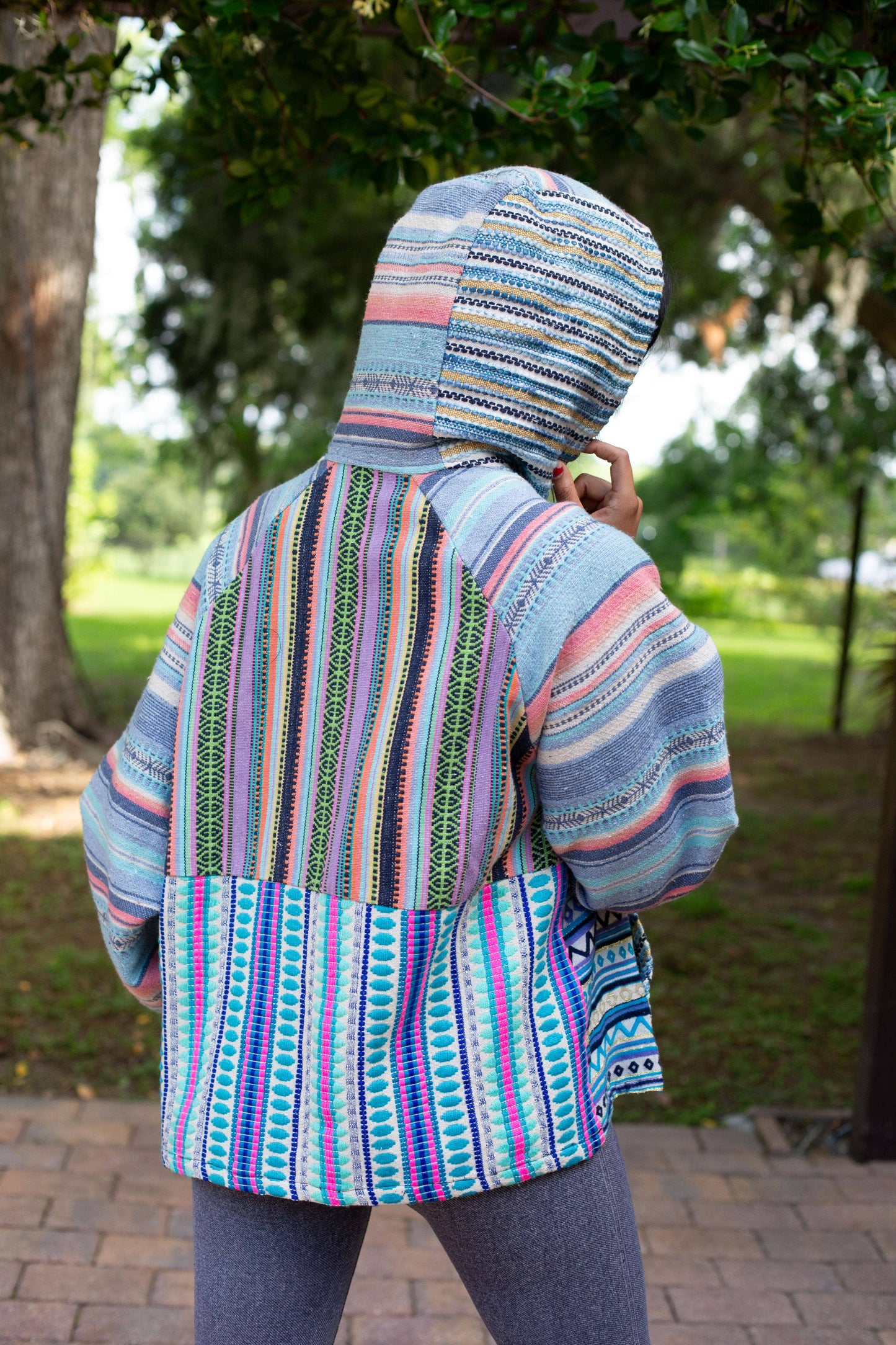 Blue Batik Patchwork Cotton Comfy Hoodie