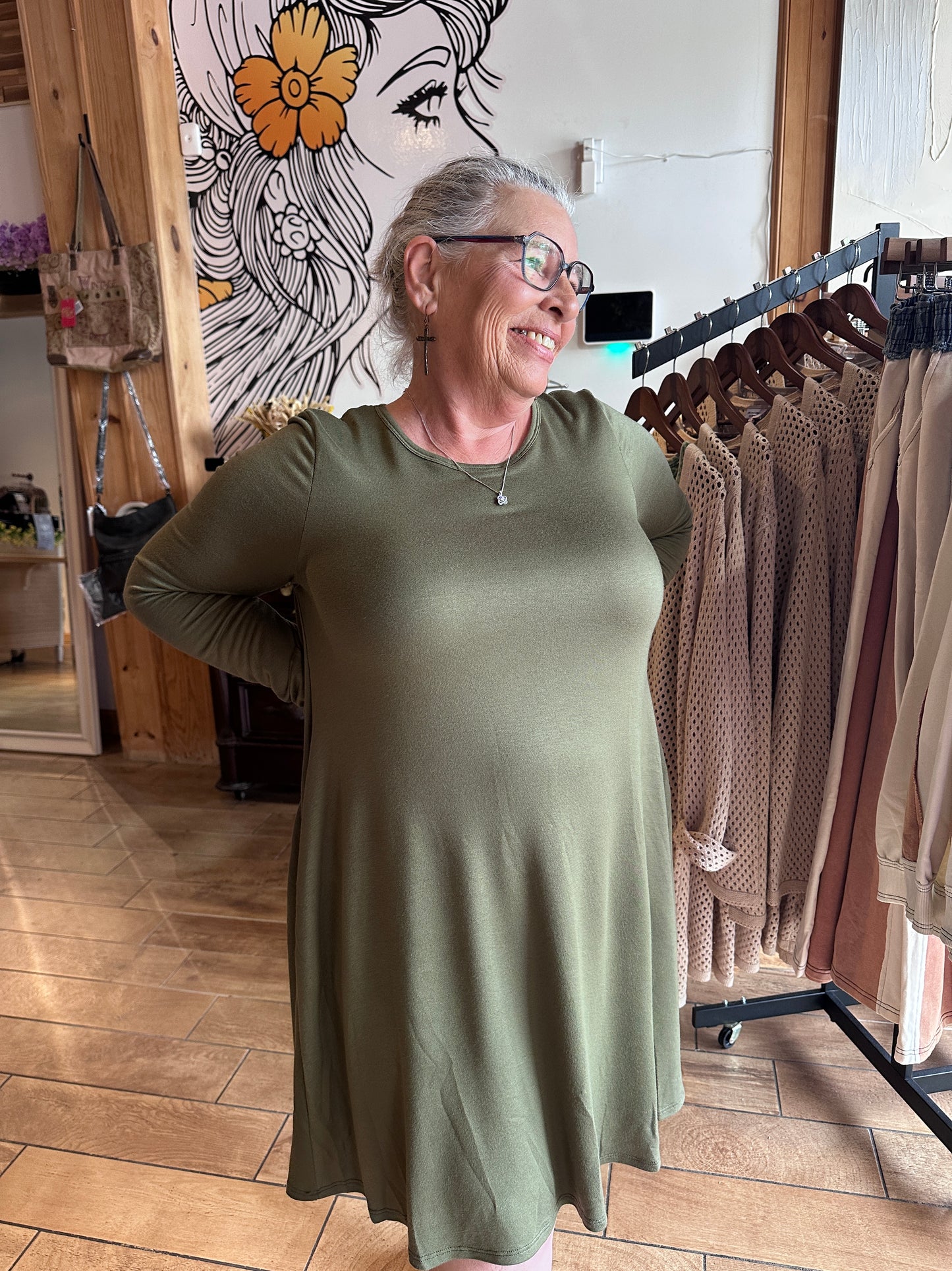 Jake Long Sleeve Crewneck Dress - Mocha Latte