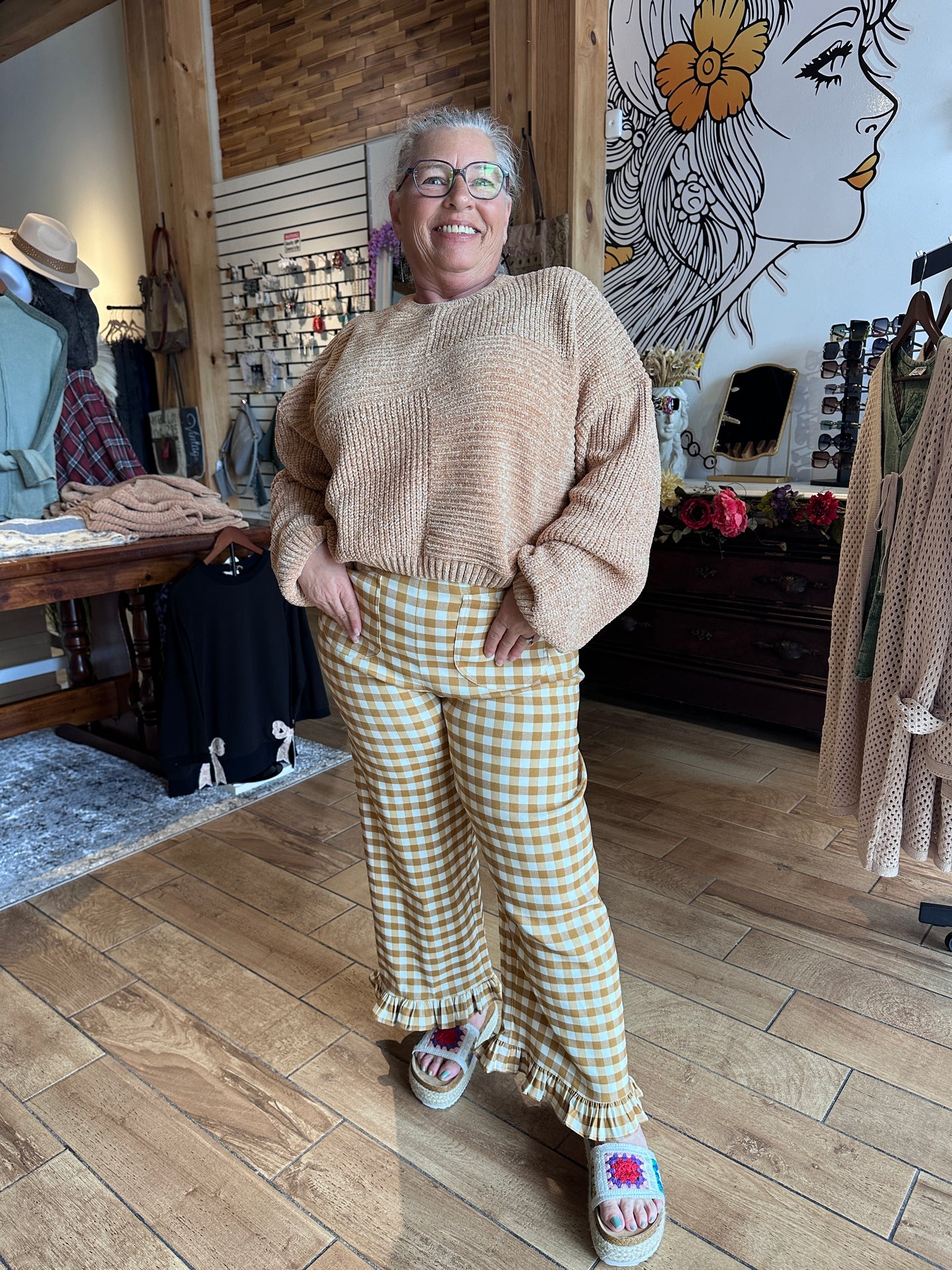 Checked Ruffle Pants