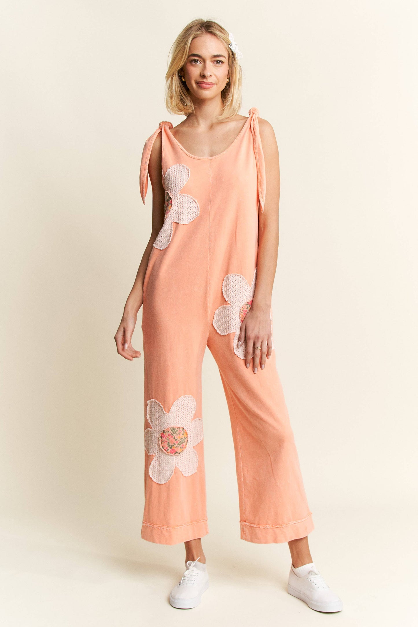 Mineral Washed Flower Patched Romper (J.Her)