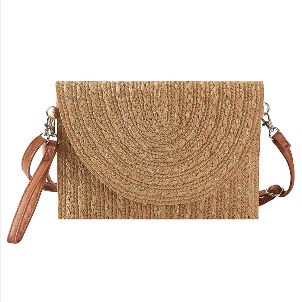 Gold Threads Mixed Straw Clutch Bag / Crossbody Bag