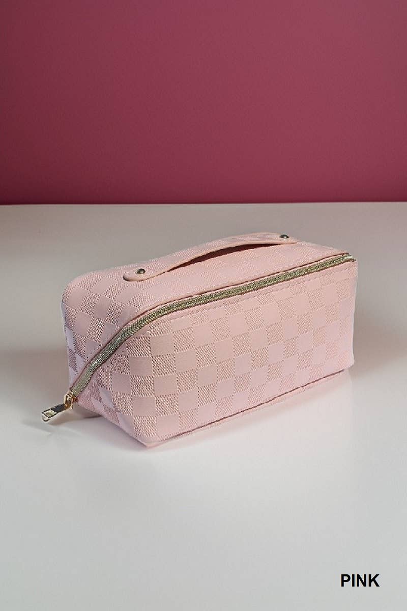 CHECKERED PATTERN MAKEUP BAG SOLID BAG