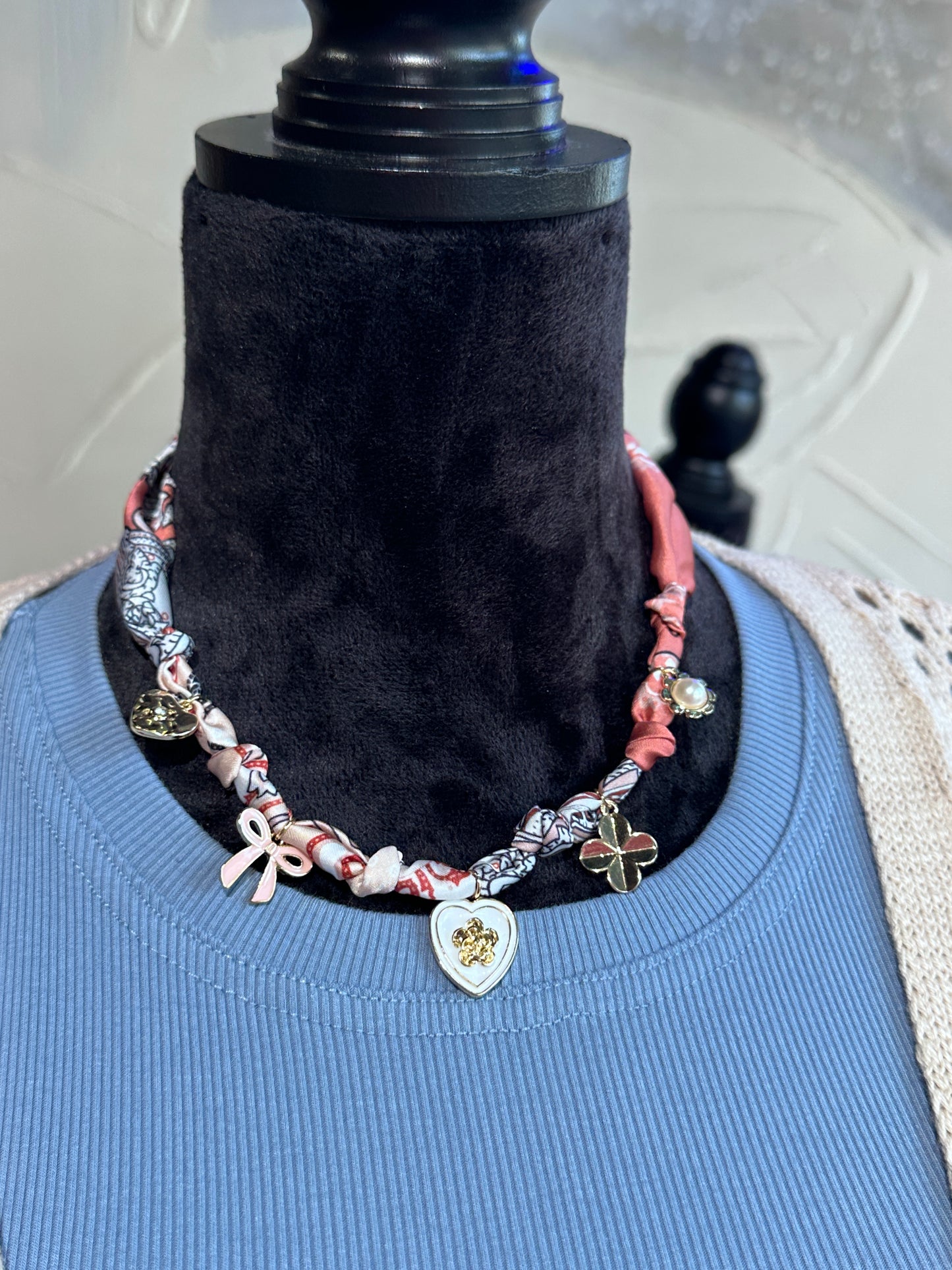 Pink Bow Charm Necklace