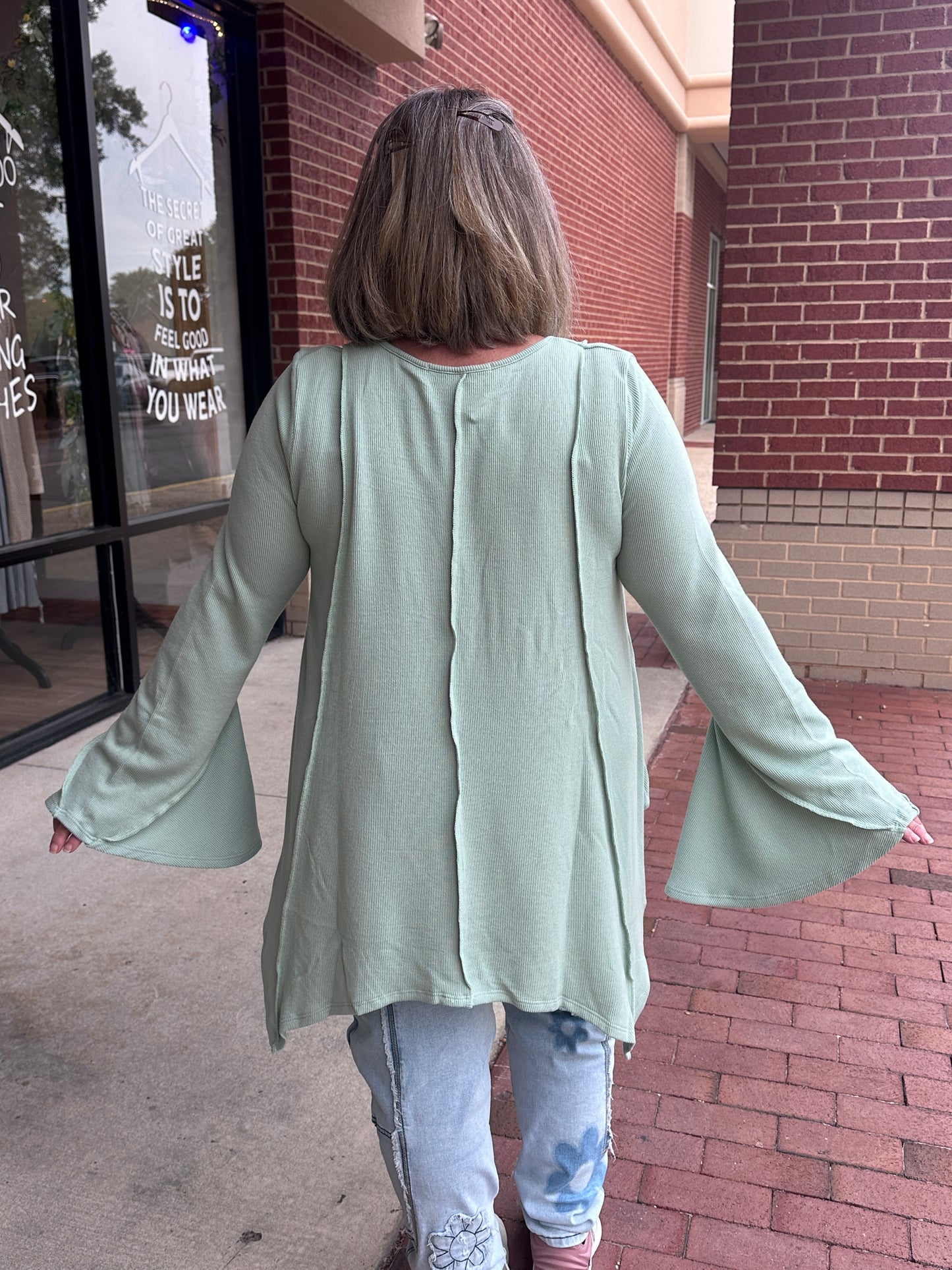 Golden Hour Long Bell Sleeve Top - Sage
