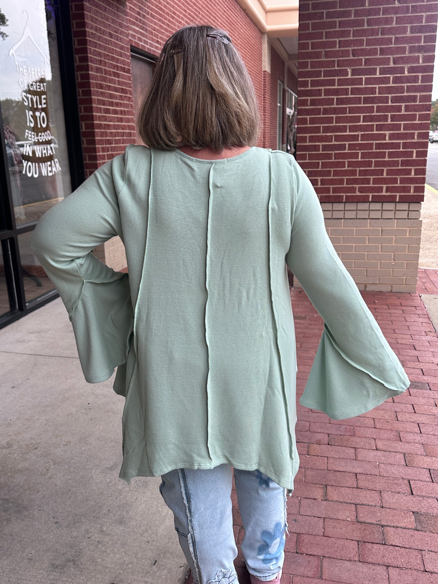 Golden Hour Long Bell Sleeve Top - Sage