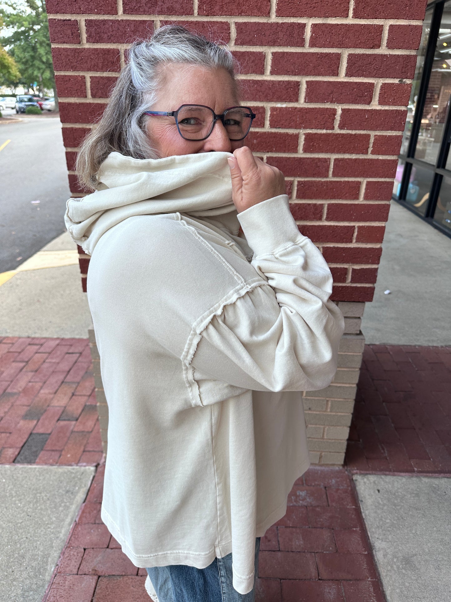 Bow Patch Hoodie Creme (Easel)