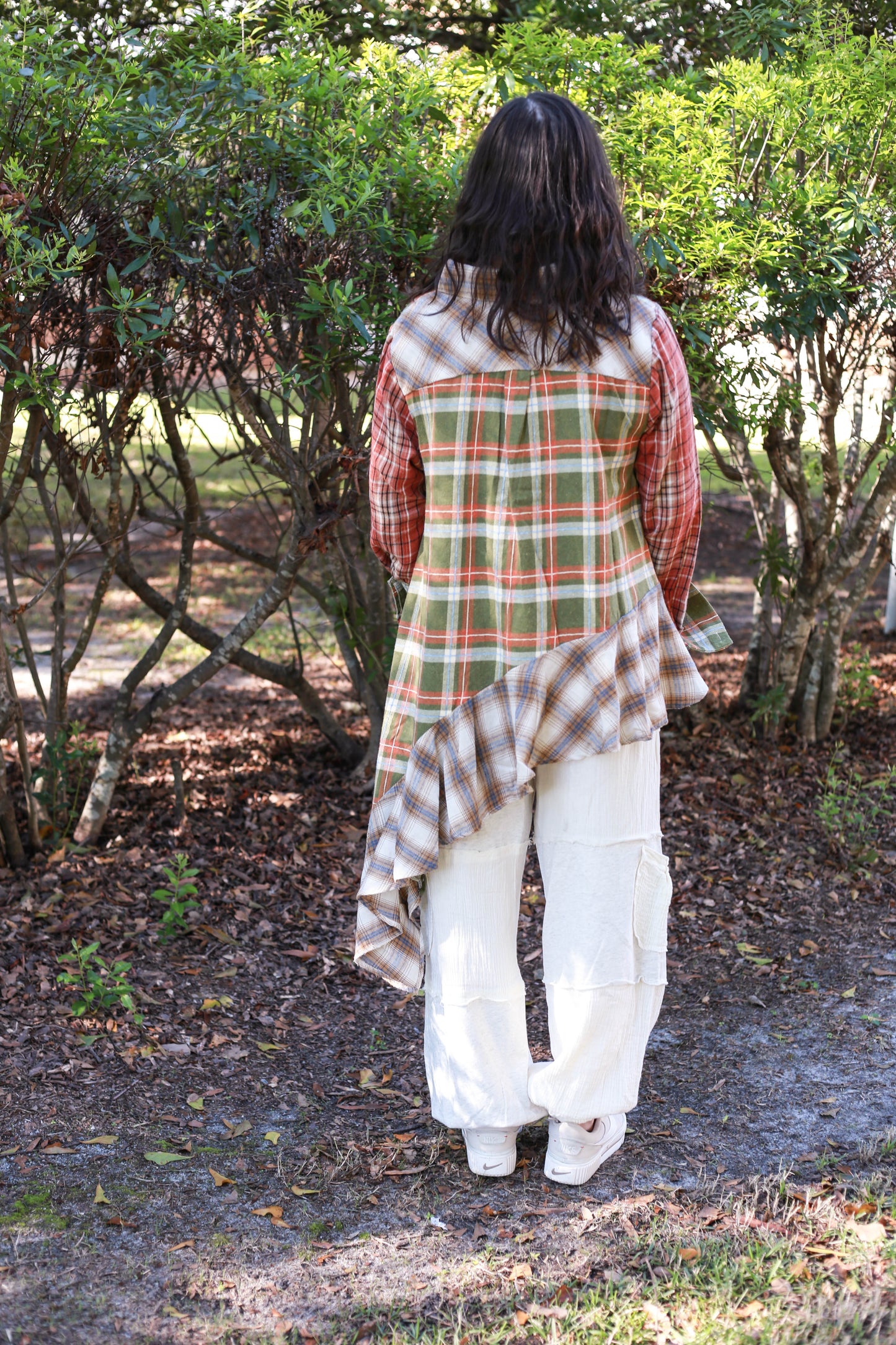 Plaid Mix Asymmetrical Hem Shirt (OLI&HALI)