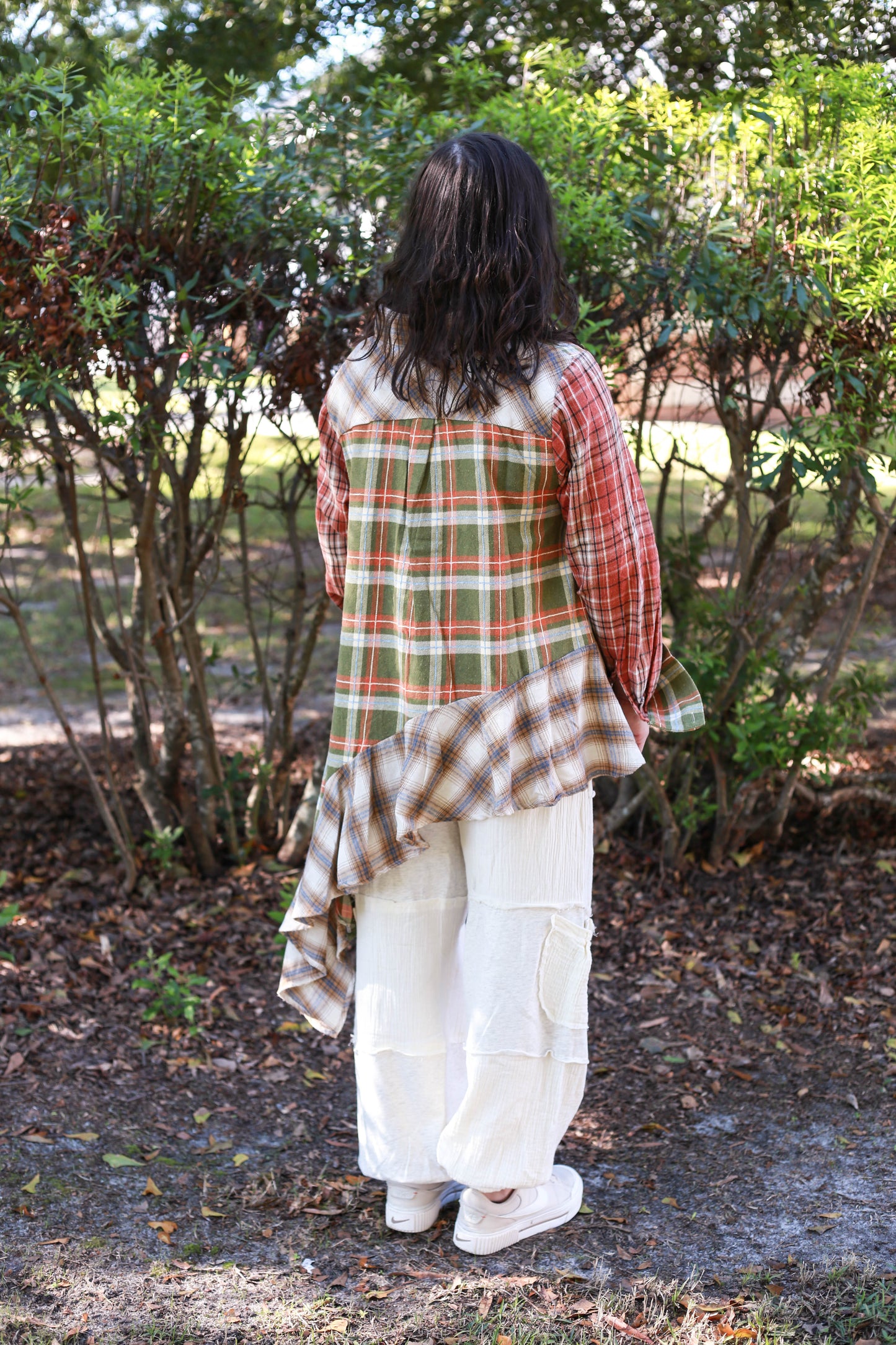 Plaid Mix Asymmetrical Hem Shirt (OLI&HALI)